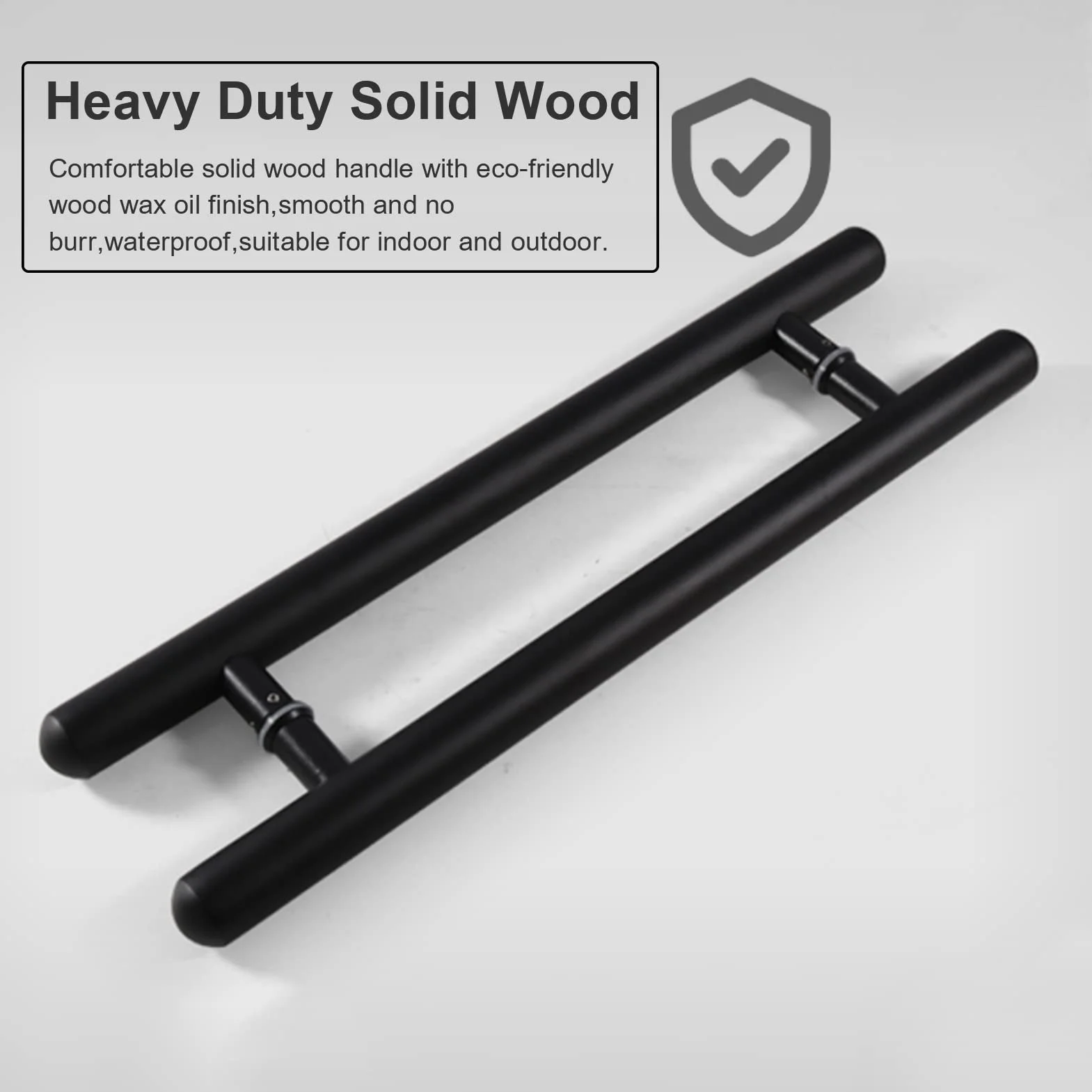 Czarny drewniany okrągły uchwyt do drzwi, dwustronny uchwyt w kształcie litery H do wejścia, 60 cm (24 cali), współczesny sprzęt do drzwi szklanych do wystroju domu