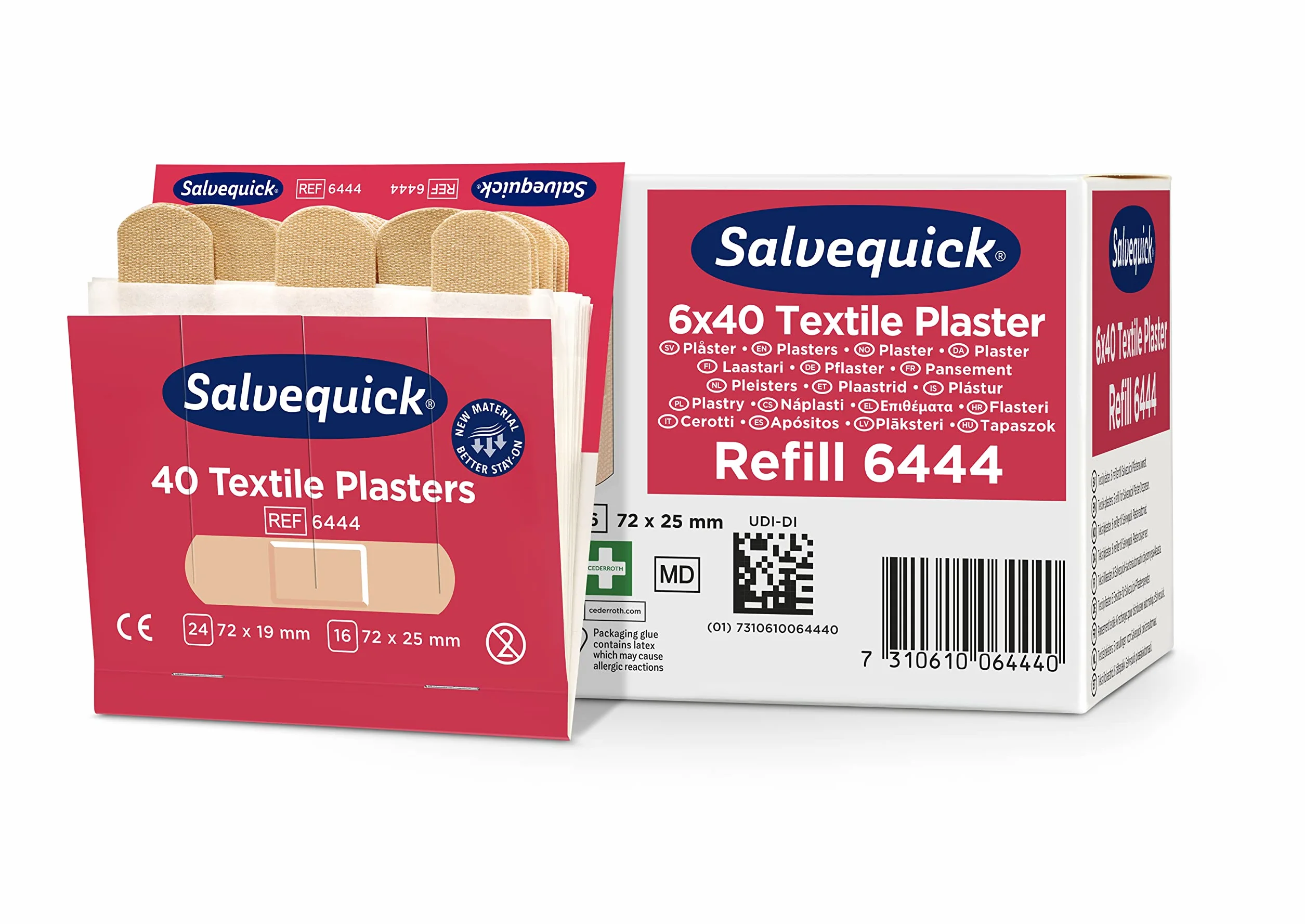 Cederroth Salvequick plastry tekstylne, łatwe w użyciu, elastyczne i wygodne w użyciu. Tynk tekstylny, opakowanie z plastrami testowanymi na alergie, 240 plastrów w pudełku