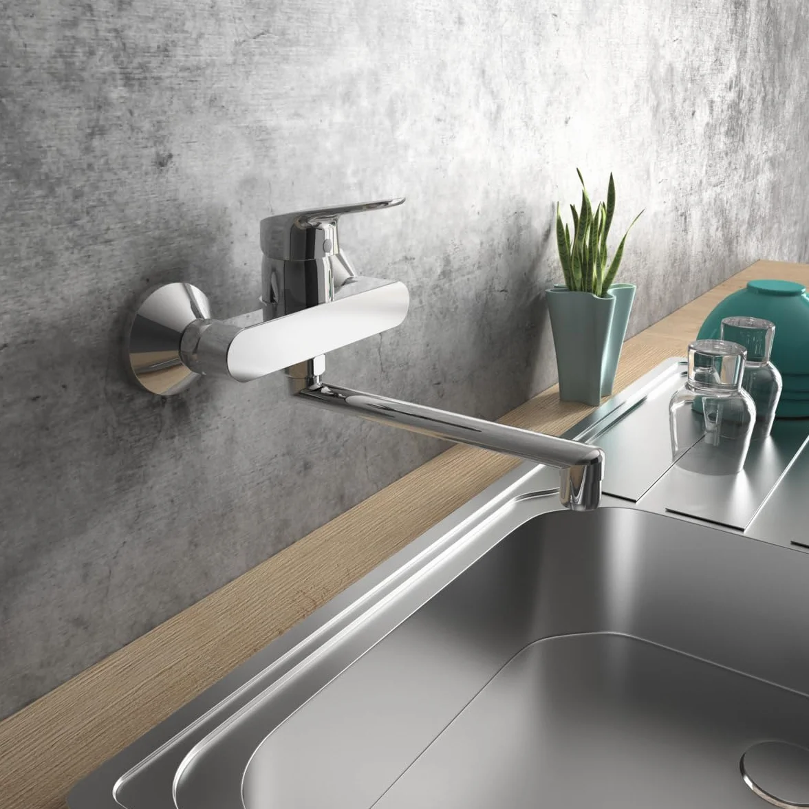 Ideal Standard Cerabase bateria kuchenna jednouchwytowa naścienna, wylewka obrotowa o 360°, chromowana