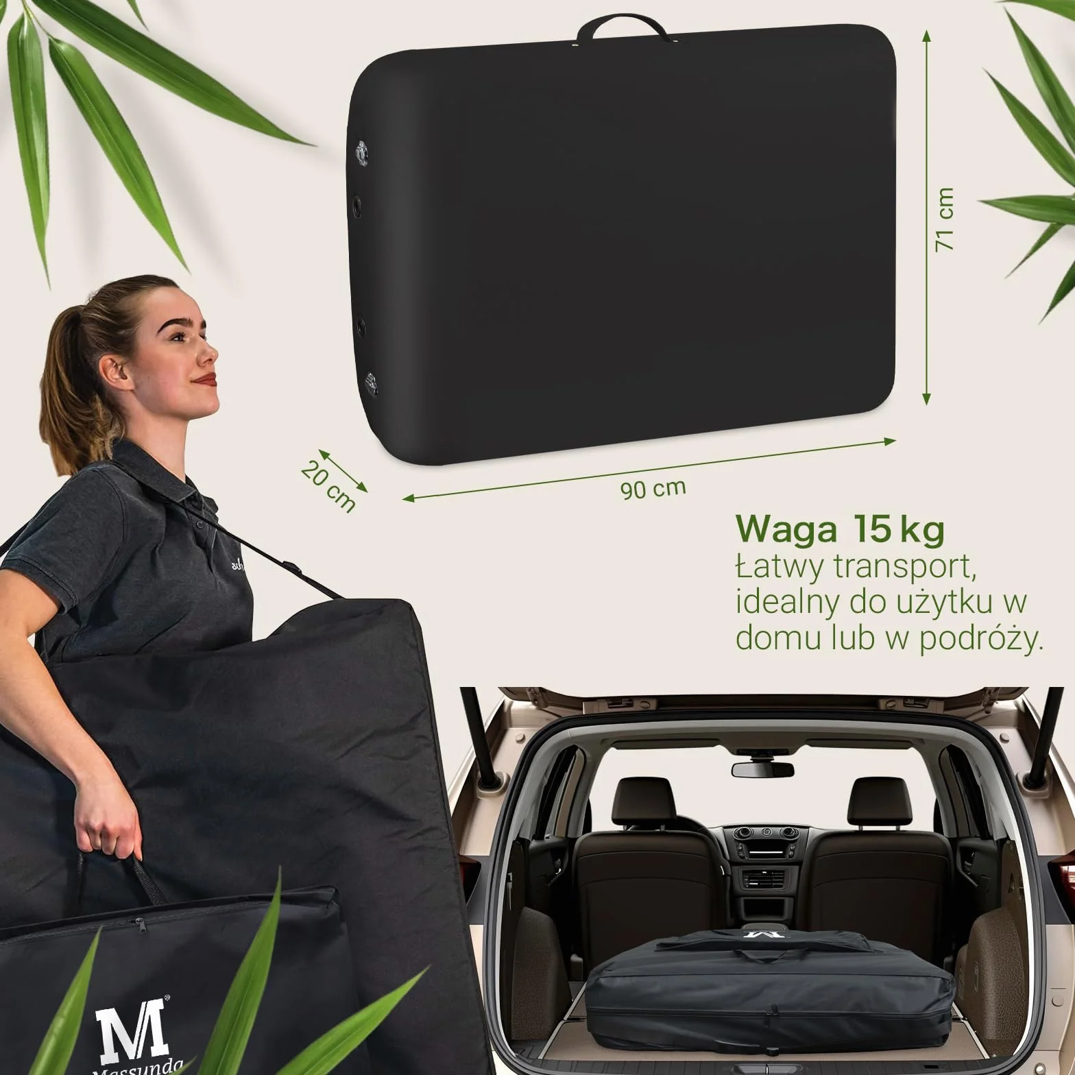 MASSUNDA Mobile Comfort Deluxe stół do masażu składany z regulacją wysokości szeroki lite drewno ergonomiczny zagłówek