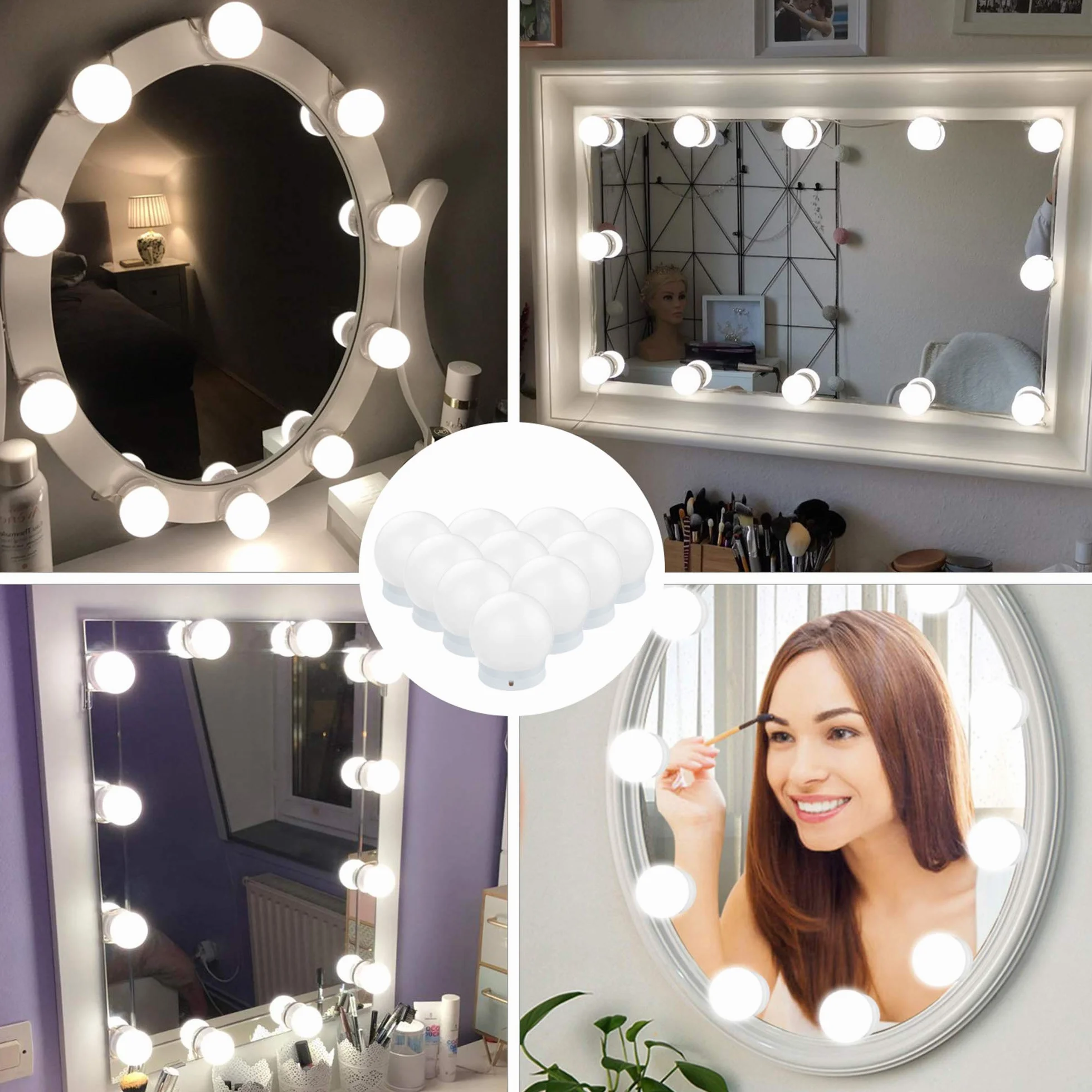Sylvwin Vanity Mirror Lights z 10 ściemnianymi żarówkami LED, zestaw świateł lustrzanych Hollywood z 5 trybami kolorów i 5 jasnościami