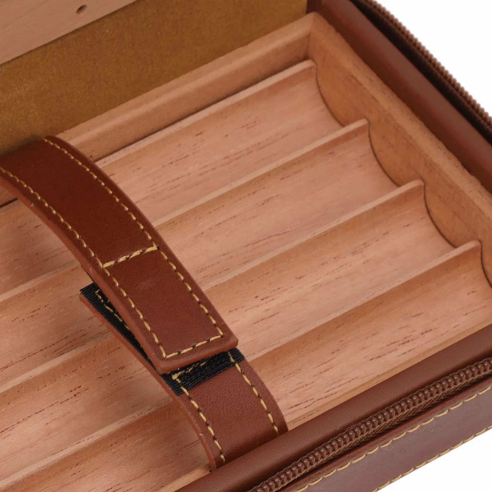 Travel Cigar Humidor Case, przenośne pudełko na cygara z nawilżaczem i dzielnikiem, Cedar Wood Leather Cigar Case Gift Set with Storage Bag, Suction Nozzle for Men Women, Holds up to 4 Cigars