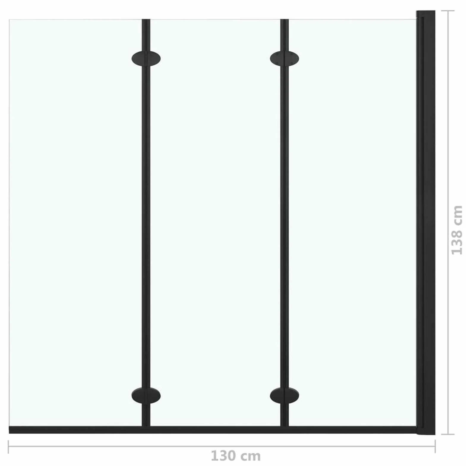 Składana ścianka prysznicowa 3 panele ESG 130 x 138 cm czarny, przegroda do wanny, parawan prysznicowy, kabina prysznicowa, parawan łazienkowy
