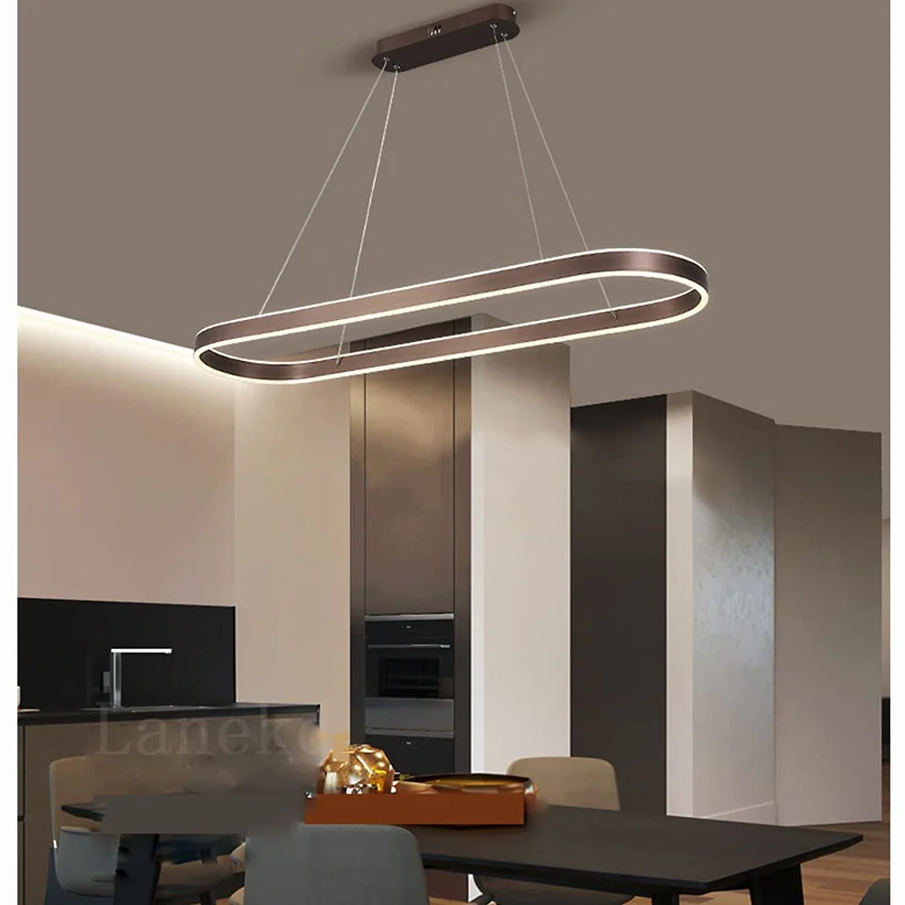 Nowoczesna Lampa Wisząca LED - Owalna, Ściemniana, Z Regulacją Wysokości Do Biura, Salonu, Sypialni, Kuchni, Baru, Jadalni - Dekoracyjna (Brązowa)