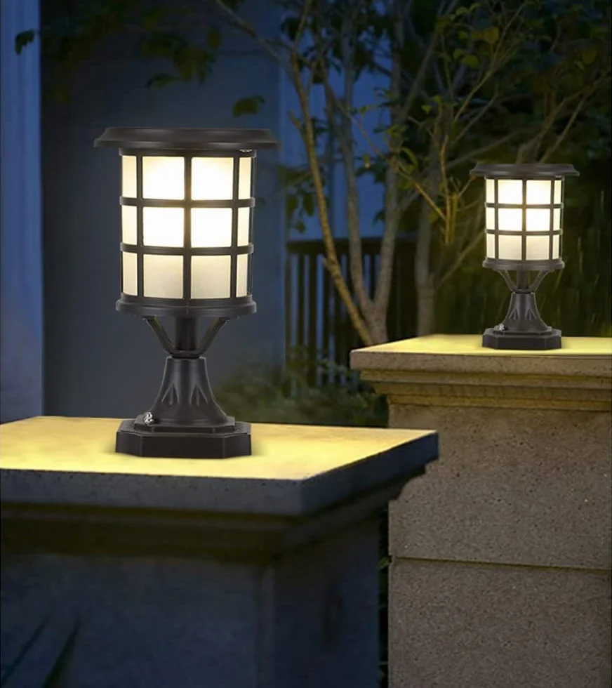 Solarne lampy ścienne do ogrodzenia ogrodowego, oświetlenie słupkowe na dziedzińcu, wodoodporne lampy ścienne/słupkowe na zewnątrz, latarnie ogrodowe, dostępne w 2 wersjach, przewodowych i nie.