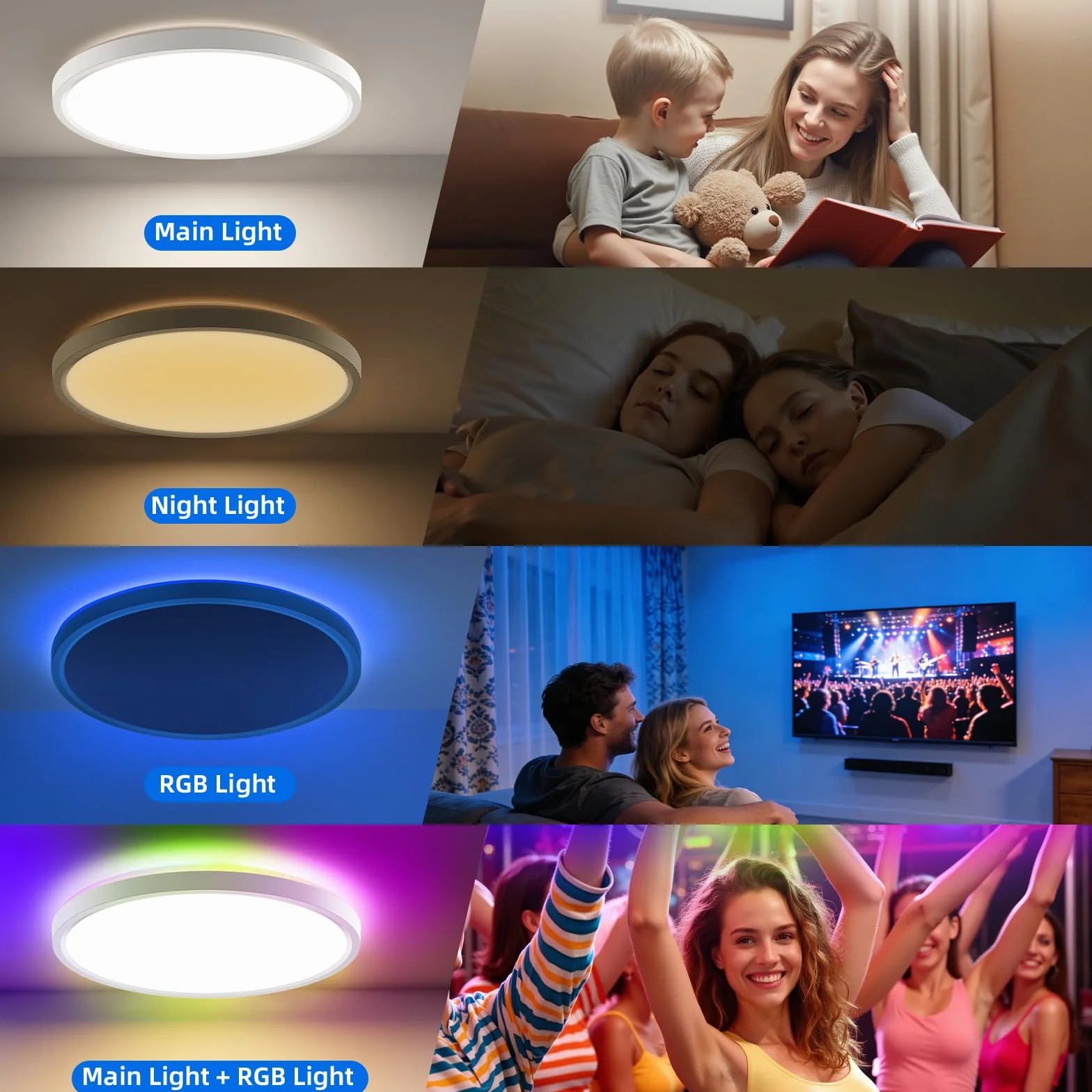 Lampa Sufitowa LED, Lampa Sufitowa 24W 2160LM z Pilotem Zdalnego Sterowania, 3000K-6500K 7 RGB Kolor Okrągła Cienka Nowoczesna Lampa Sufitowa do Sypialni Kuchni Biura łazienki Salonu - Ø 30cm