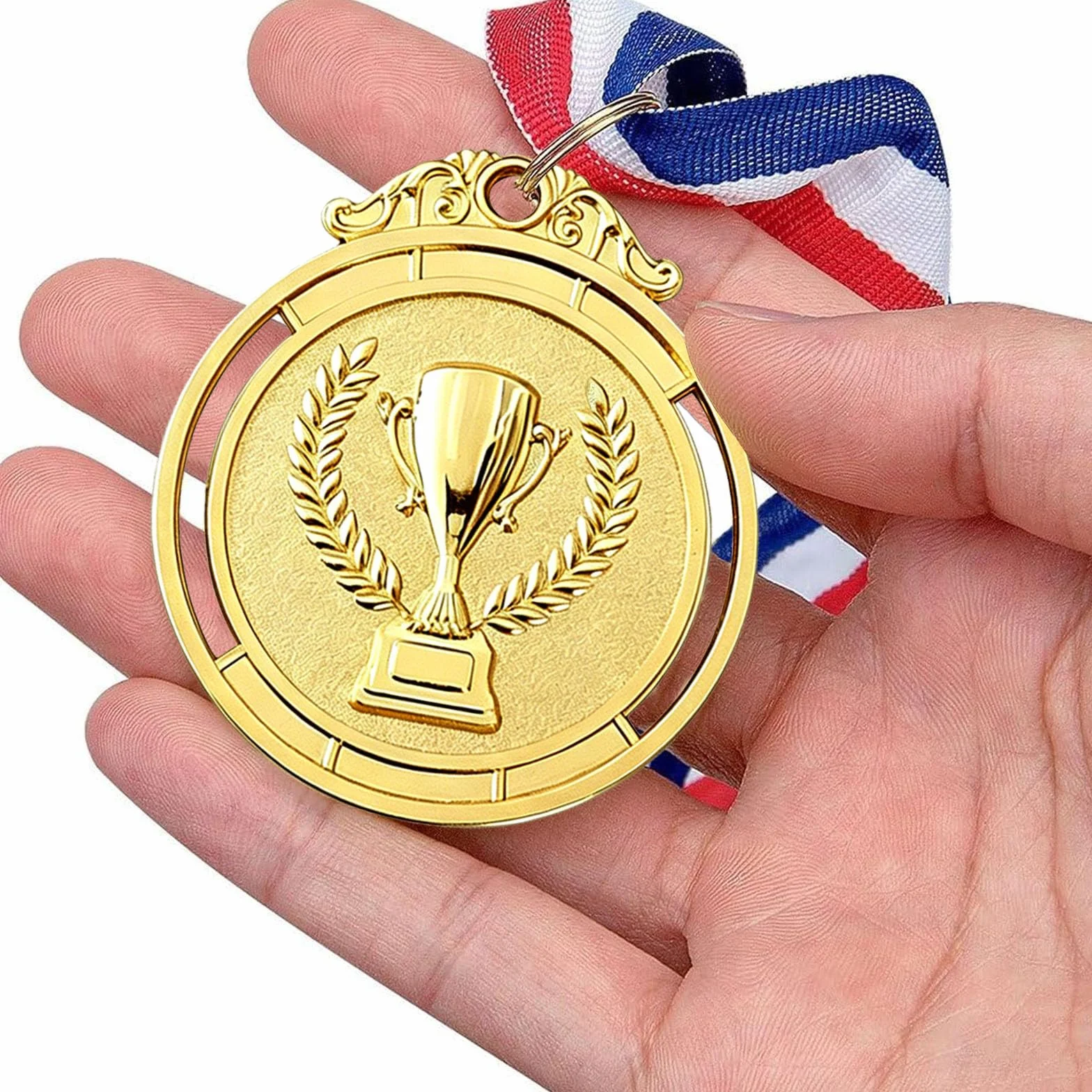 12 sztuk medali nagród, złote srebrne brązowe medale ze wstążkami na szyję, medale nagrody dla dzieci, na zawody, imprezy, sport, styl olimpijski