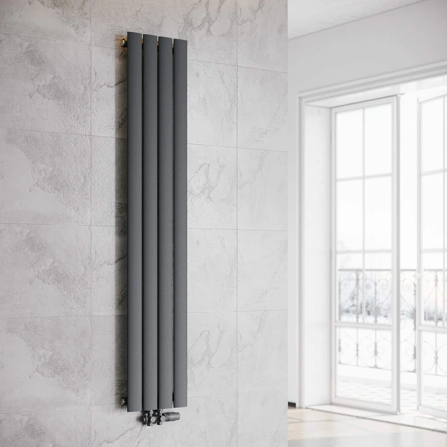 ELEGANT Grzejnik płaski pionowy antracyt 1600 x 308 mm Design grzejnik panelowy jednowarstwowy płaski grzejnik przyłącze środkowe ogrzewanie