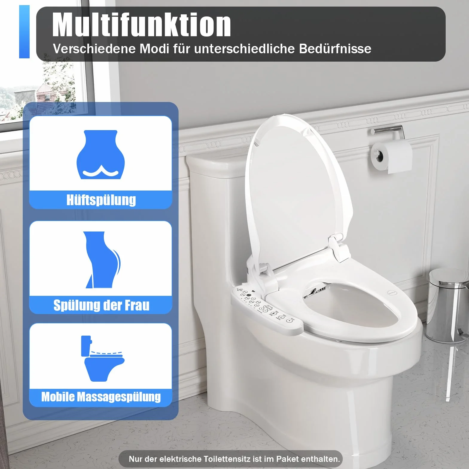 Elektryczny bidet, inteligentna deska sedesowa, podgrzewana toaleta, automatyczne czyszczenie, automatyczna dezodoryzacja dyszy, regulowana temperatura, higieniczne czyszczenie, oszczędność papieru