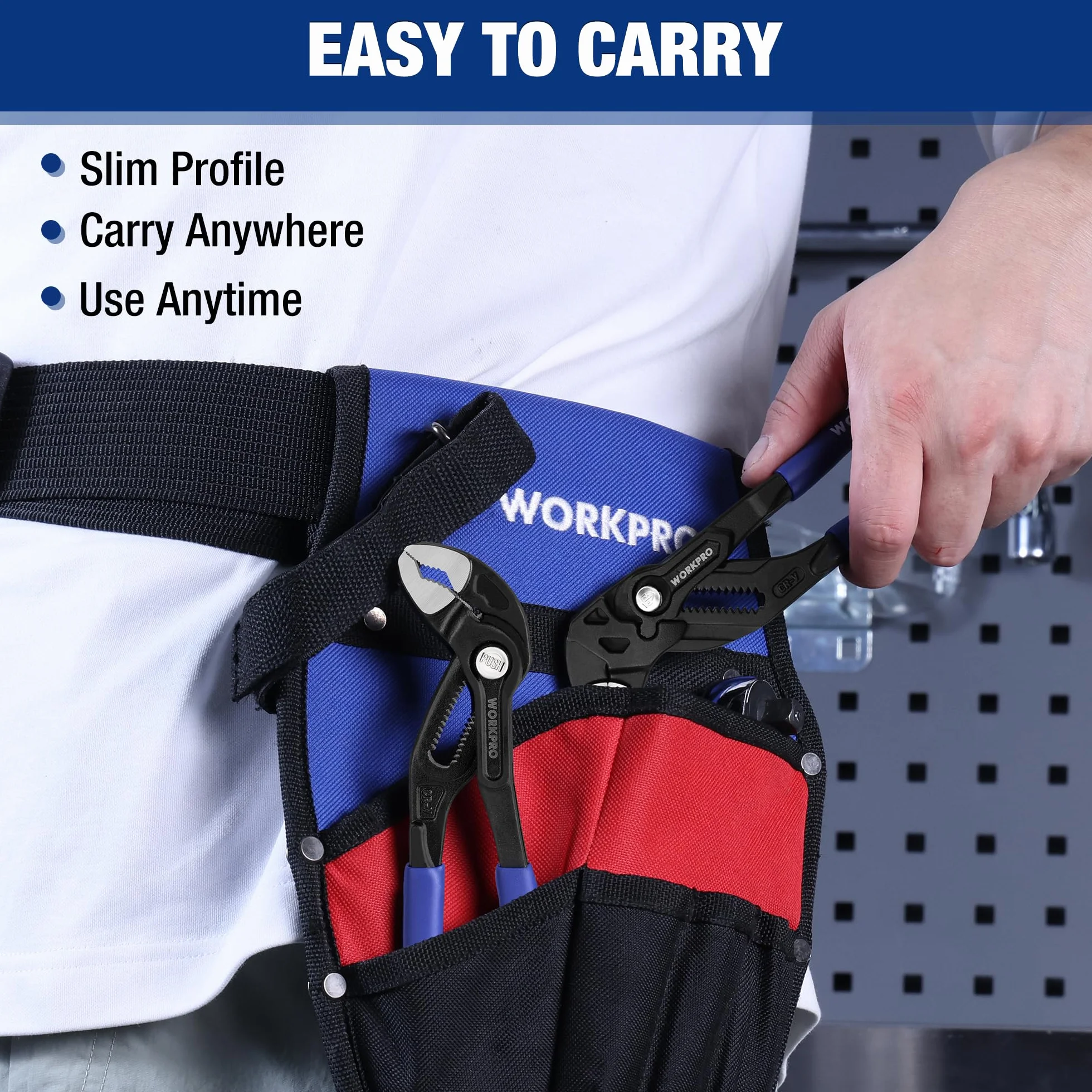 WORKPRO 2-częściowy zestaw szczypiec do pomp wodnych, 180 mm, szczypce przegubowe bez zębów i szczypce do rur z wysokiej jakości stali Cr-V, maks. otwór: 42 i 40 mm, szybka regulacja do naprawy