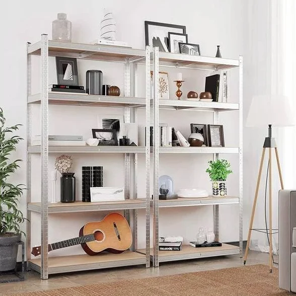 Metaliczny regał magazynowy 3 w 1, regał do piwnicy, spiżarni, garażu i komory gospodarczej, regał do dużych obciążeń - wymiary 180 x 90 x 40, z 5 półkami MDF - czarna stal