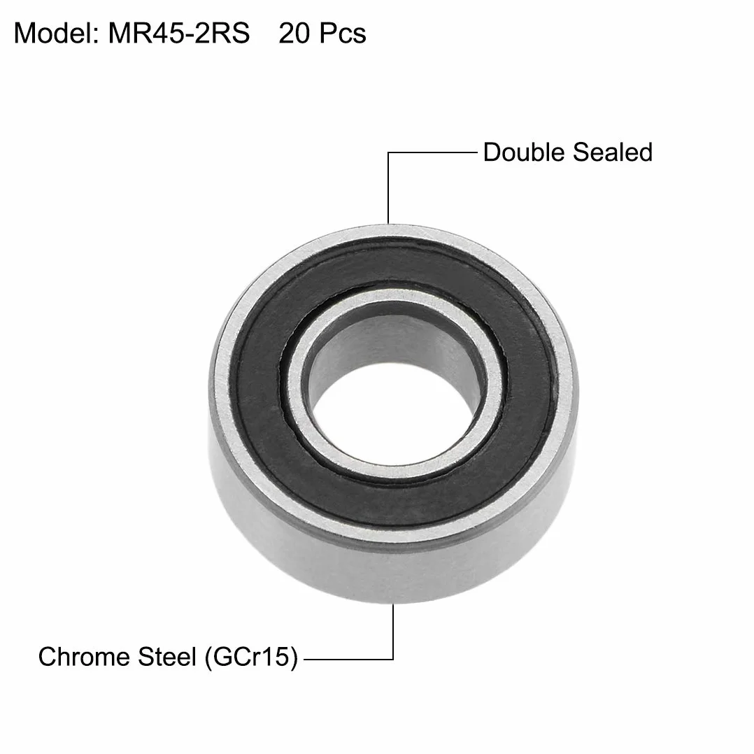 sourcing map 20 sztuk łożysko kulkowe zwykłe MR115-2RS 5 mm średnica wewnętrzna 11 mm średnica zewnętrzna 4 mm otwór podwójnie uszczelniona stal chromowana Z2