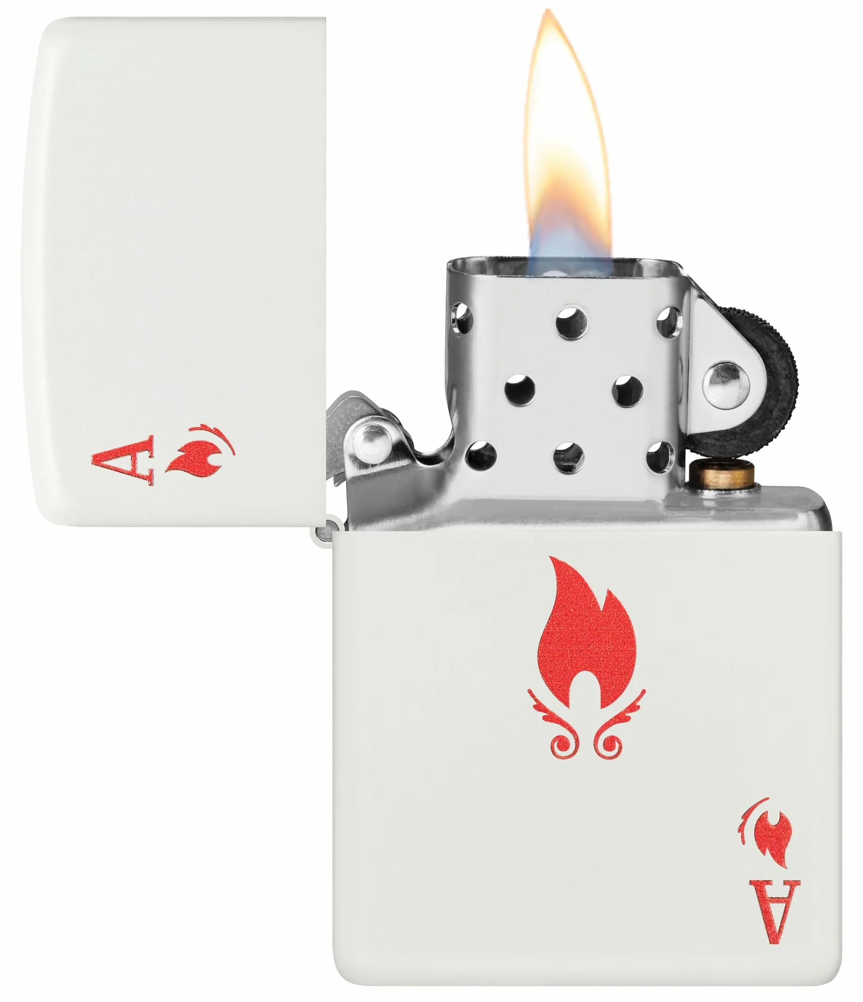 Zippo Ace Zapalniczka Sztormowa, Kolorowy Nadruk, do Napełniania, Wielokrotnego Użytku, Wiatroodporna Konstrukcja, Pudełko na Prezent, Wykonano w USA, Kolor Biały Matowy (White Matte)