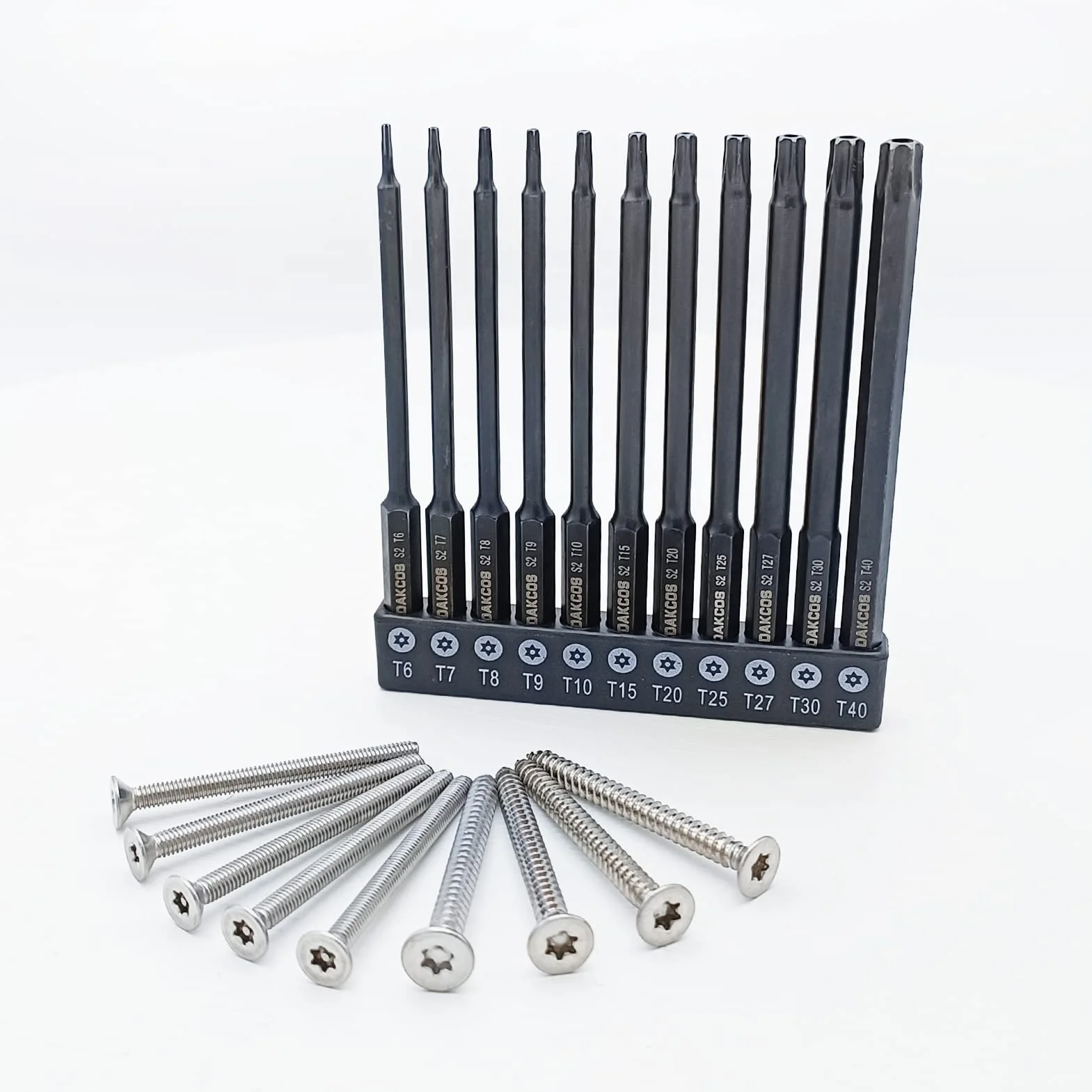 DAKCOS T6 - T40 zestaw bitów Torx odporny na manipulacje, 11-częściowy zestaw bitów Security Star, długość 100 mm, stal stopowa Premium S2