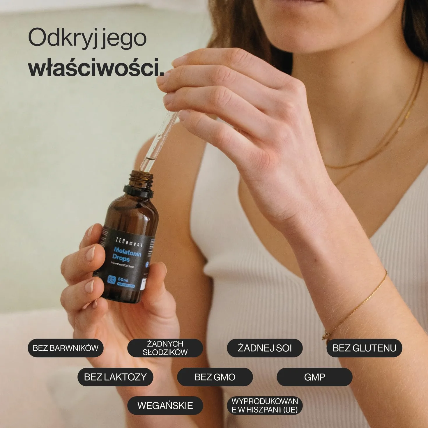 Krople Melatonina 50 ml Ponad 1200 kropli Wegańskie Szybkie zapadanie w sen Zenement