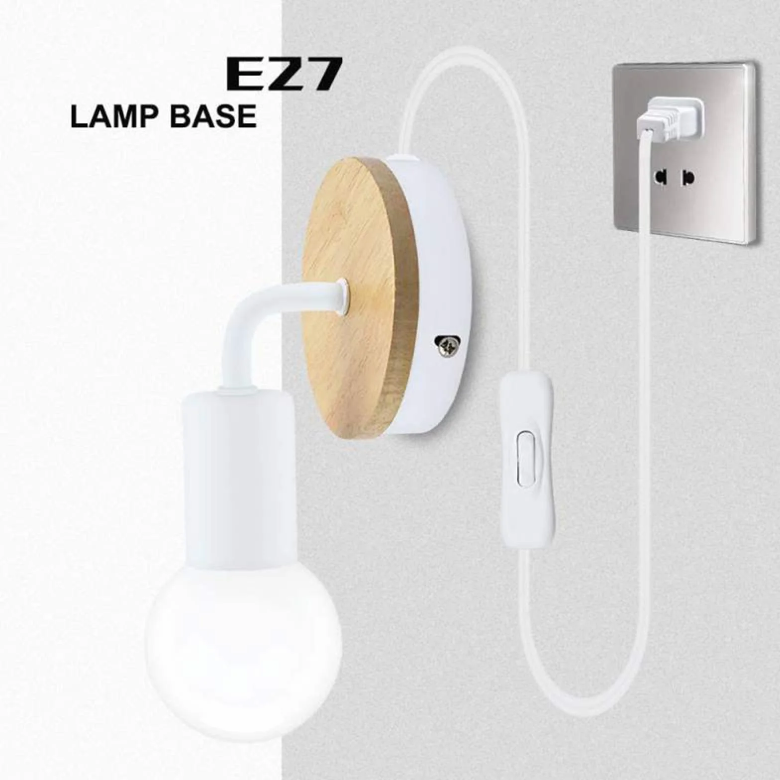 Lampy Ścienne Vintage Do Wnętrz Z Drewna Z Przełącznikiem, Retro Lampki Nocne Do Sypialni Z Wtyczką, Lampa Ścienna Do Salonu Rustykalna Z Gniazdem E27, Przenośne Kinkiety Ścienne Do Korytarza, Oświet