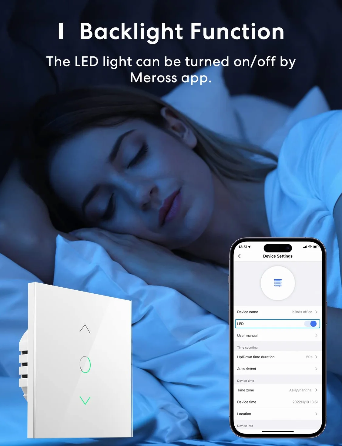 Meross Przełącznik WiFi do rolet (NEUTRALNY PRZEWÓD WYMAGANY), przełącznik dotykowy do kurtyny okiennej Kompatybilny z Alexa, Google Home i SmartThing, Niekompatybilny z HomeKit [Klasa energetyczna A+++]