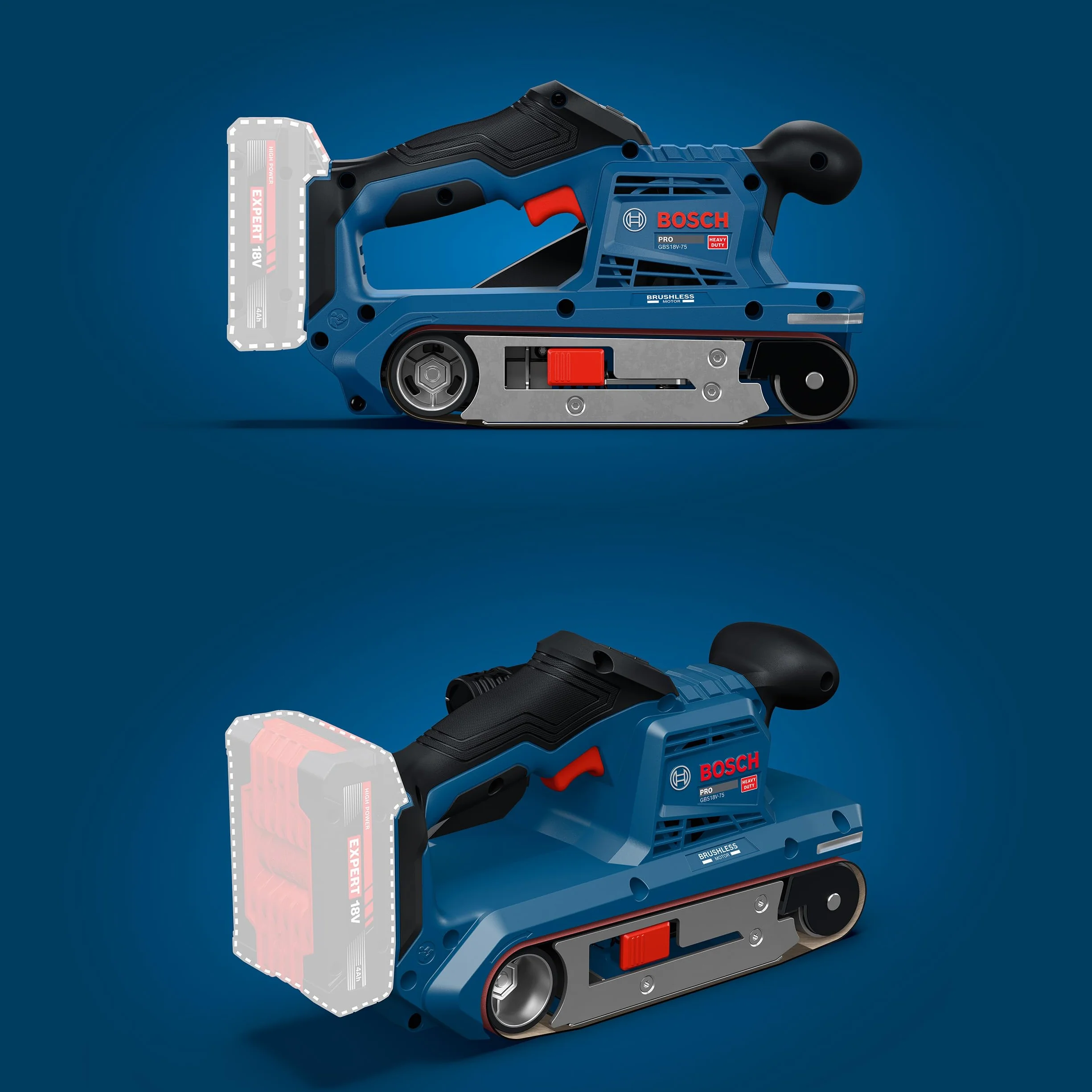 Bosch PRO 18V System Akumulatorowa szlifierka taśmowa GBS18V-75 (taśma o ziarnistości 80, worek na pył)