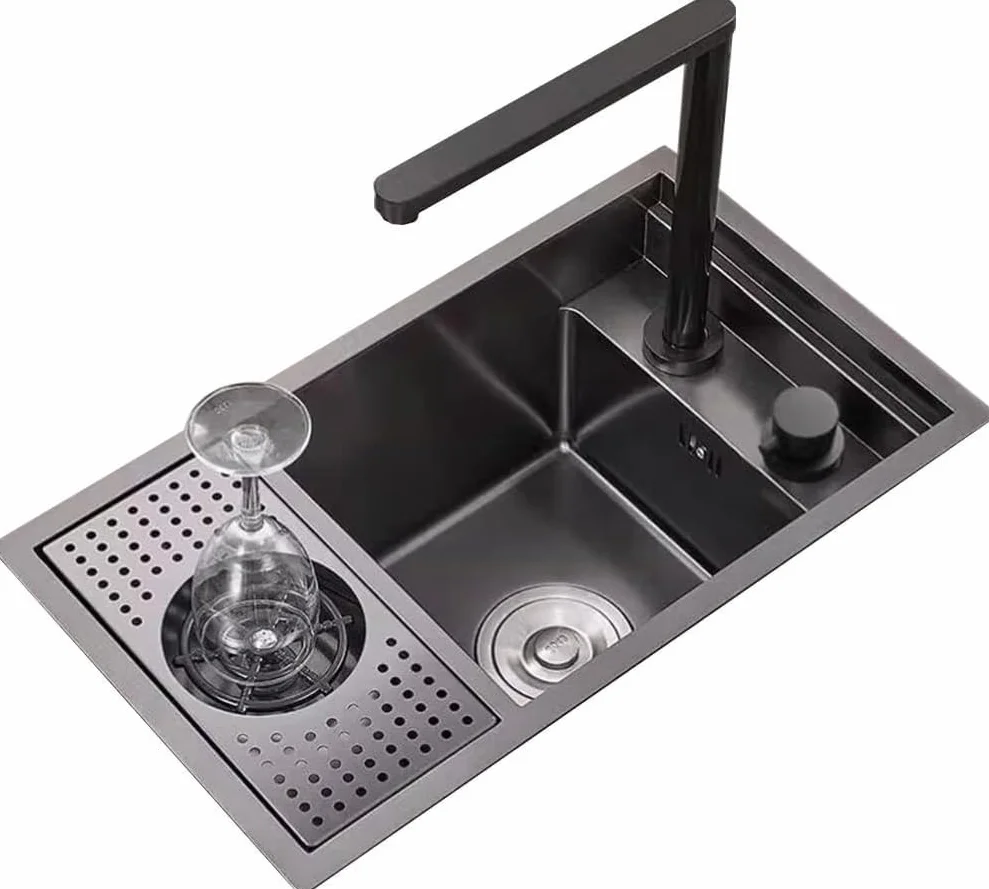 Kompaktowy Zlew Kuchenny Ze Stali Nierdzewnej – Mini Pojedyncza Komora Z Pokrywą Do Baru Na Balkonie Kawiarnia Ukryty Syfon Idealny Blatu(55 * 32 * 23cm)