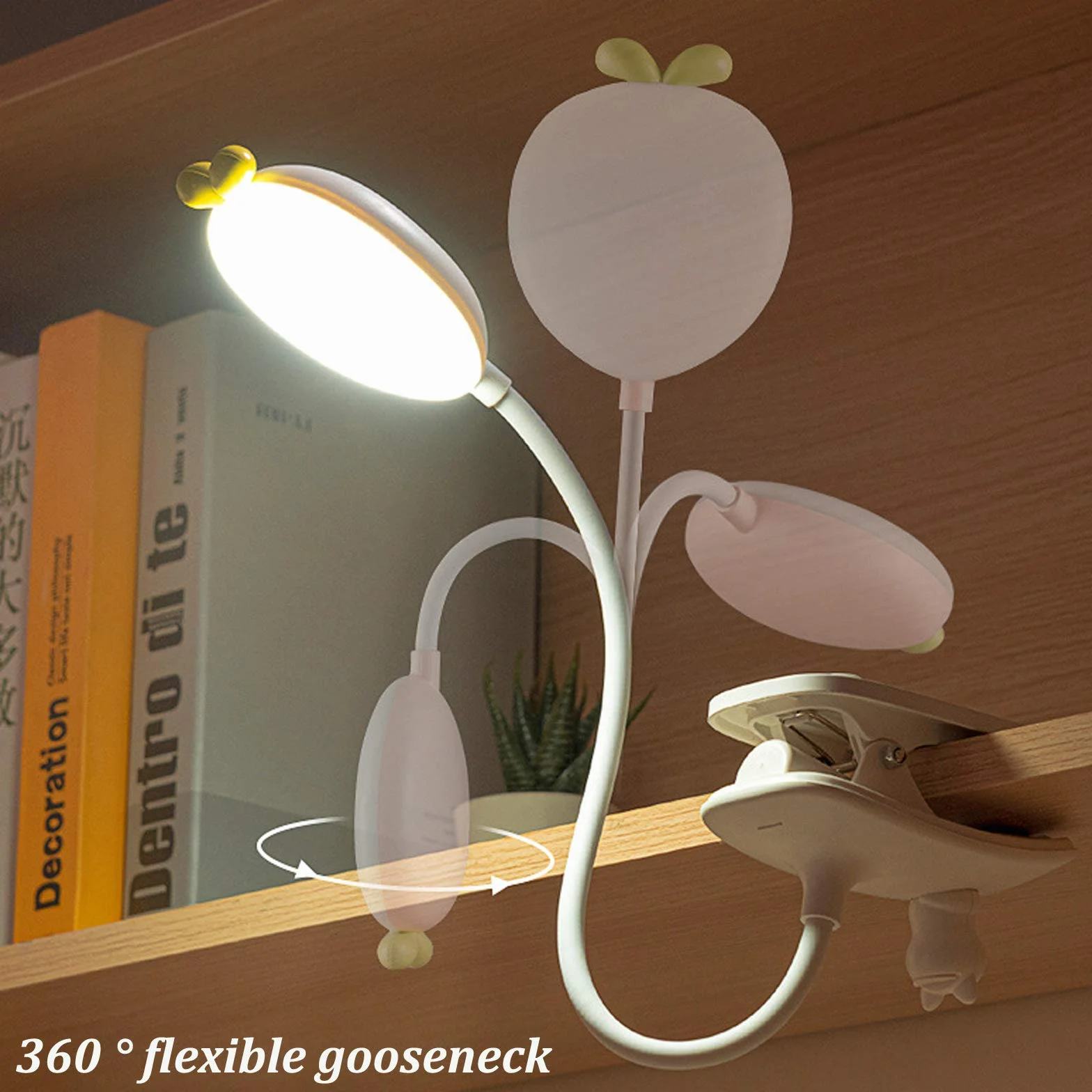 HKLY Lampka zaciskowa do łóżka dla dzieci, lampka do czytania, 42 diody LED, 360°, elastyczna, dotykowa, z przełącznikiem, 3 kolory, 5 ustawień jasności, ładowana USB, różowa