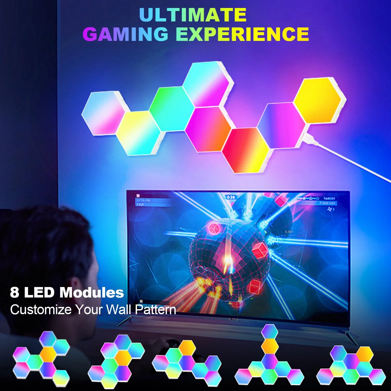 Kinkiet LED Hexagonalny RGB 8 Paneli Inteligentny z Synchronizacją Muzyki