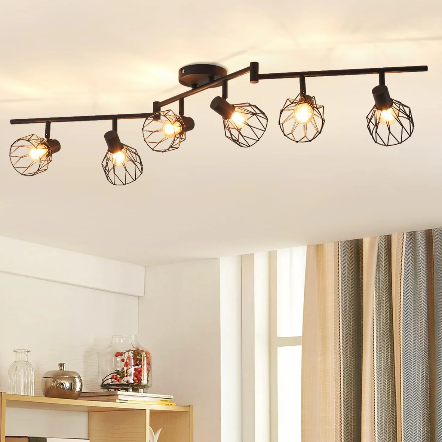 ANWIO Lampa sufitowa LED 6 reflektorów E14 czarna obrotowa prostokątna