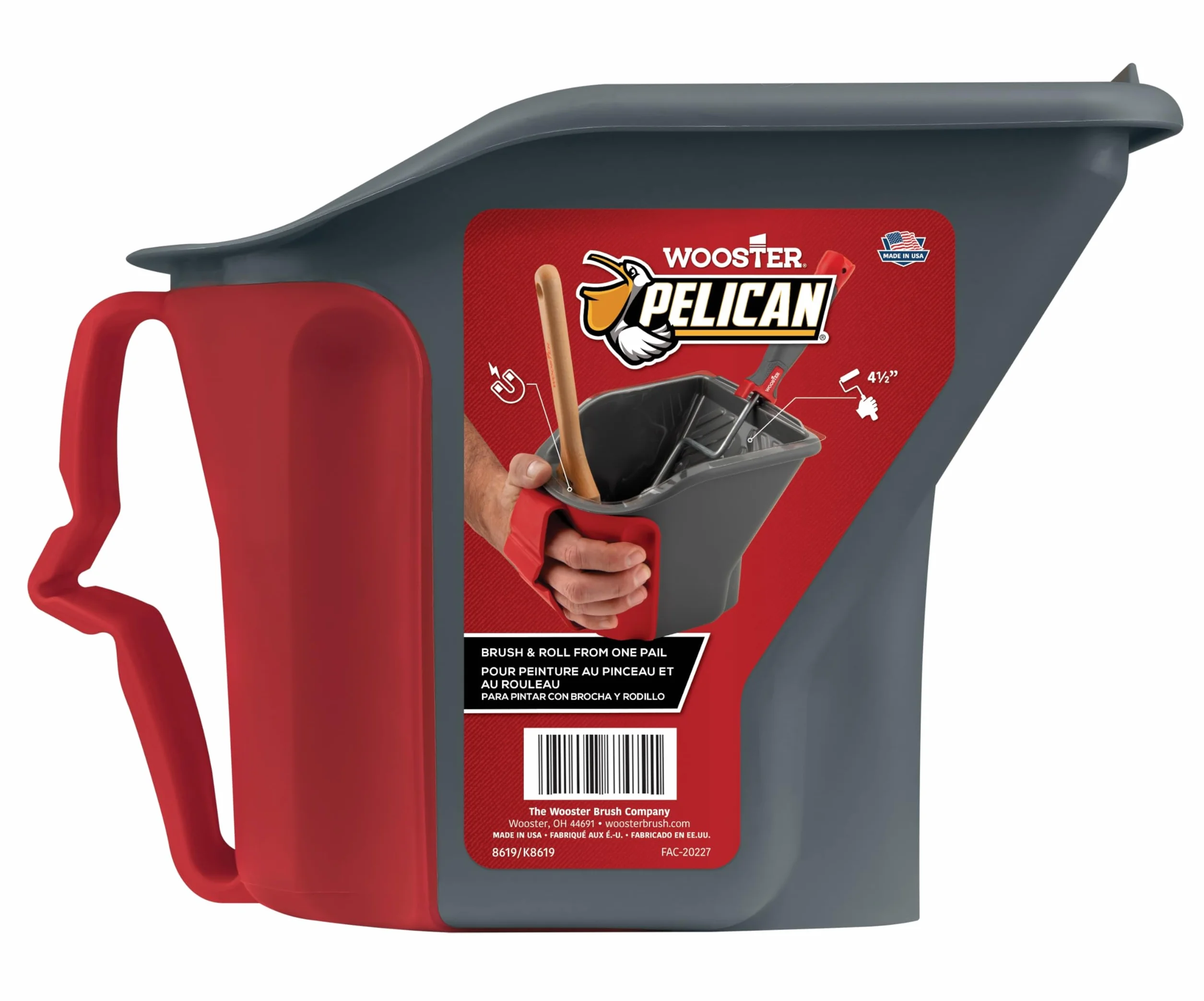 Wooster Brush Quart Pail 8619 Pelikan Hand Held 1, szary i czerwony