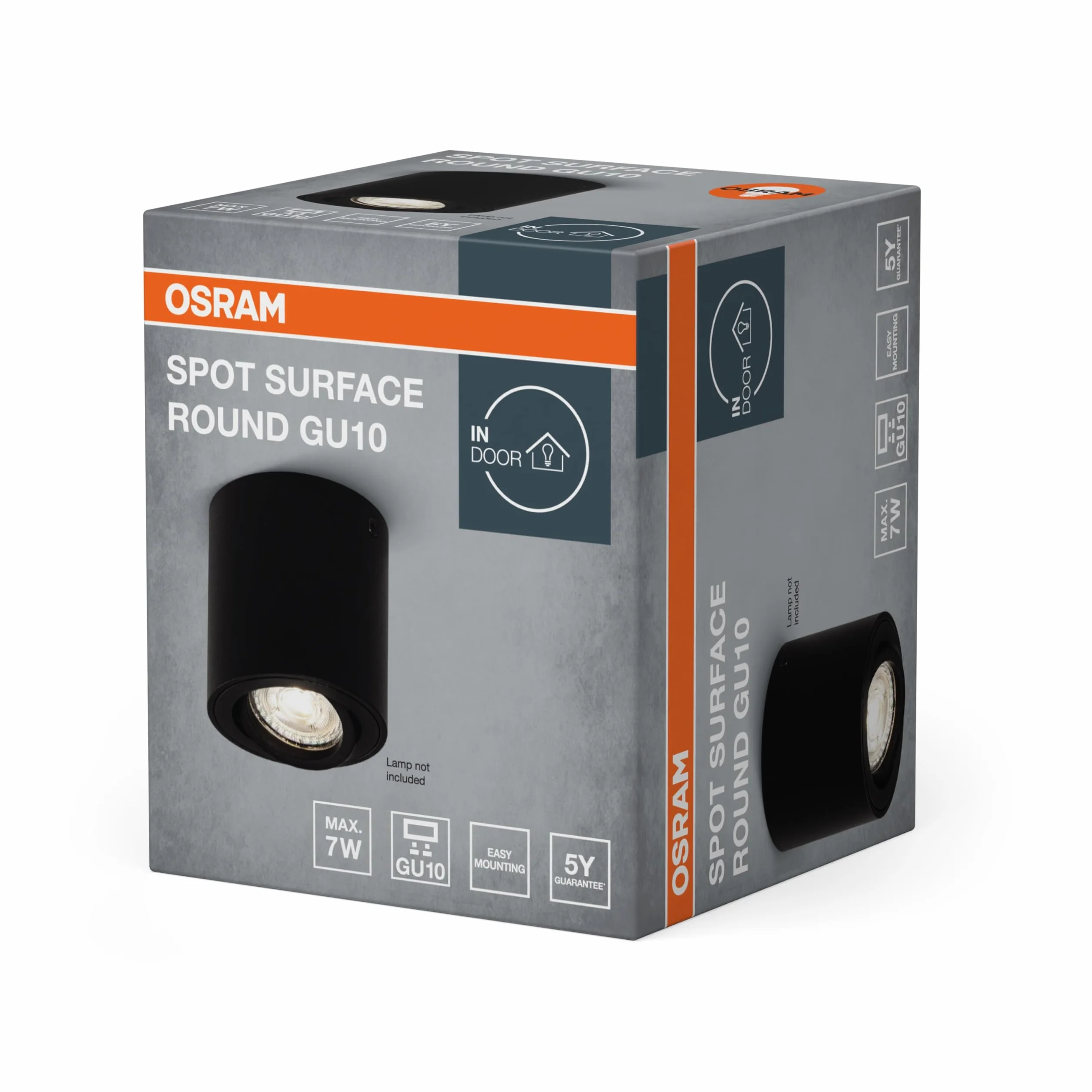 OSRAM Spot Surface Oprawa punktowa, czarna, z oprawką GU10, może być wyposażony w zwykłą lub inteligentną lampę LED, elastyczny kąt świecenia, stopień ochrony IP20, wysokiej jakości obudowa | Powierzchnia punktowa, światła punktowe i reflektory sufitowe,