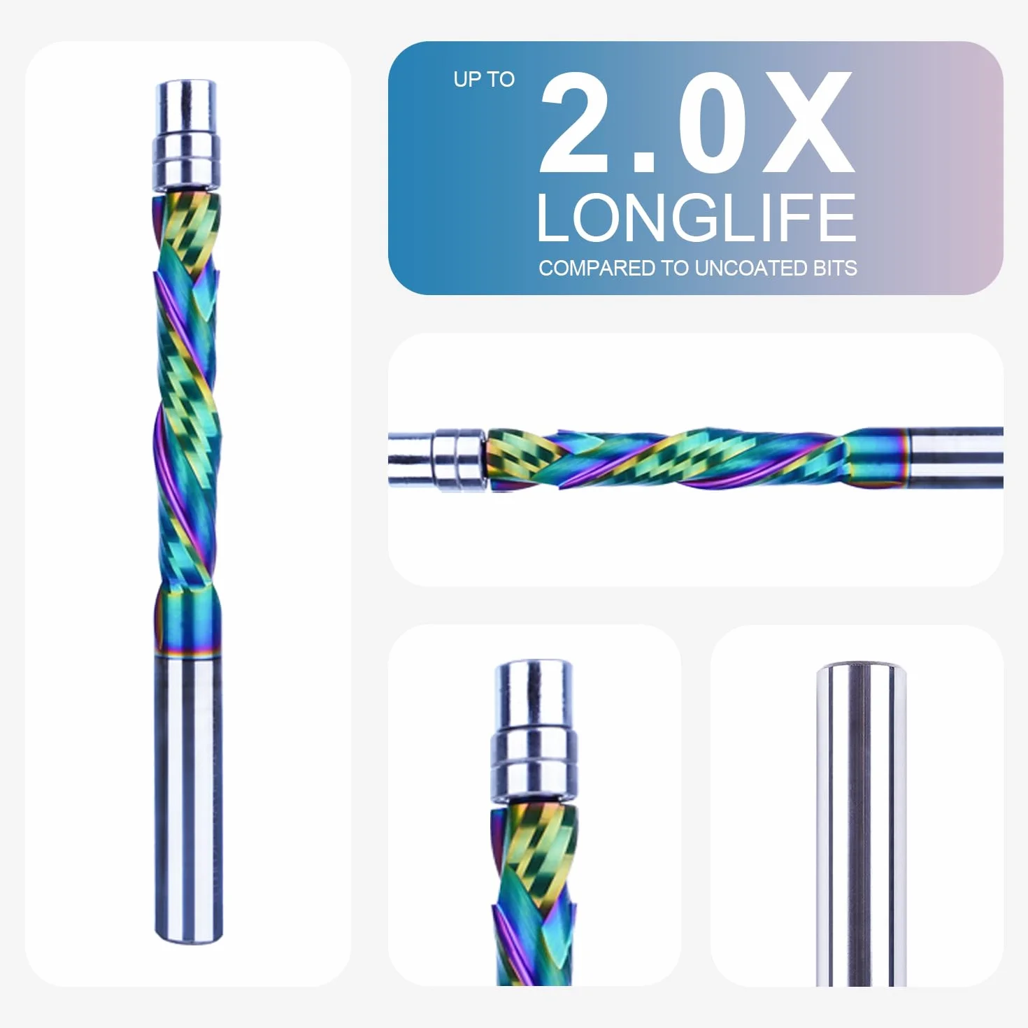 SpeTool Frez szpulowy 8 mm trzonek ekstra długi frez do frezowania górnego i dolnego kompresji 45 mm długość cięcia powłoka DLC Frez spiralny VHM podwójne łożysko kulkowe dno do obróbki drewna