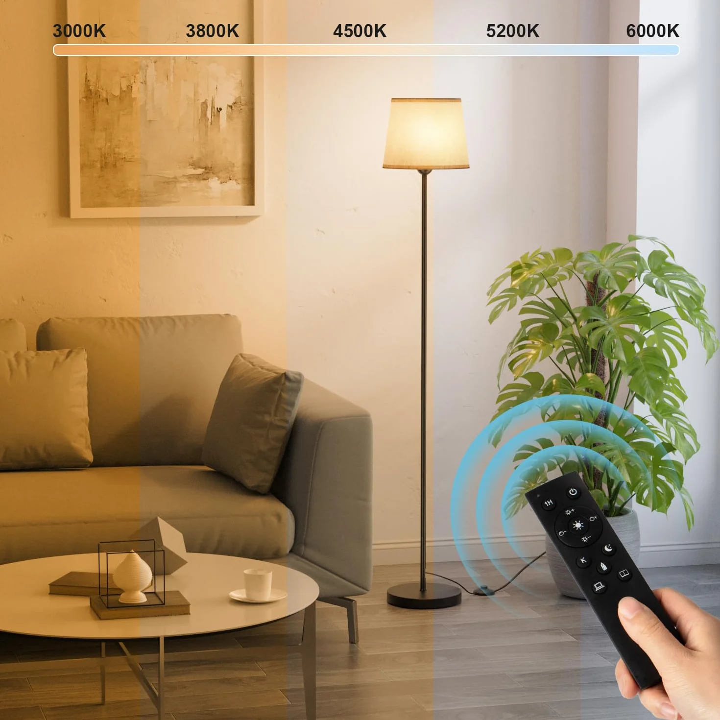 GPATIO Lampa stojąca z pilotem zdalnego sterowania, 11 temperatur barwowych, ściemnialna lampa z przełącznikiem nożnym i żarówką LED, do sypialni, salonu
