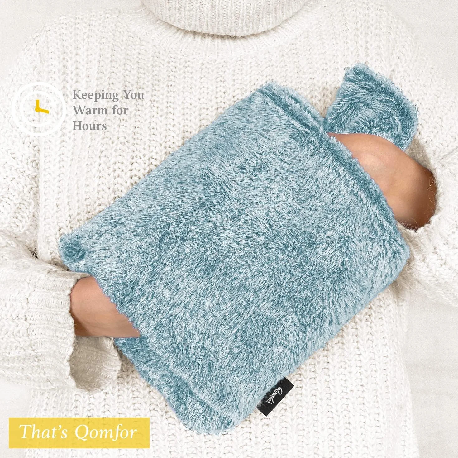 Hot Water Bottle 2L with Fleece Cover and Kangaroo Pocket Green for Menstrual Cramps Period Comfort