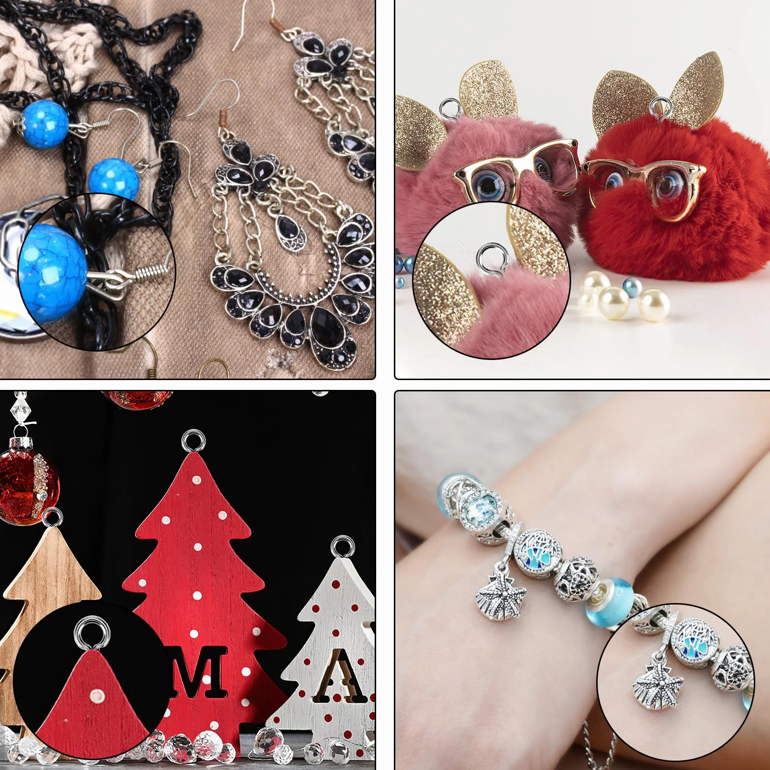 Amabro Małe oczka, mini śrubowe oczka, gwintowane metalowe oczka, oczkowe, oczkowe do produkcji biżuterii, wisiorki, koraliki, DIY, rzemiosło, 10 mm (srebrne)