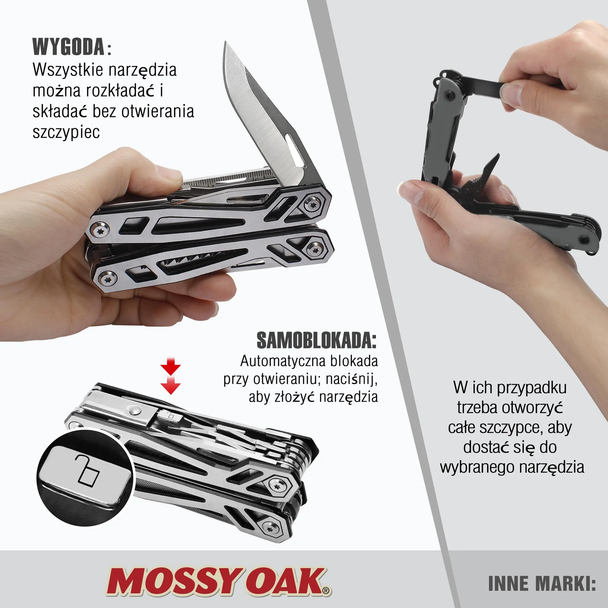 Mossy Oak szczypce wielofunkcyjne, 21 w 1, wielofunkcyjne narzędzie ze szczypcami, składany nóż Mulitool na kemping, wędrówki, w zestawie z przenośnym etui