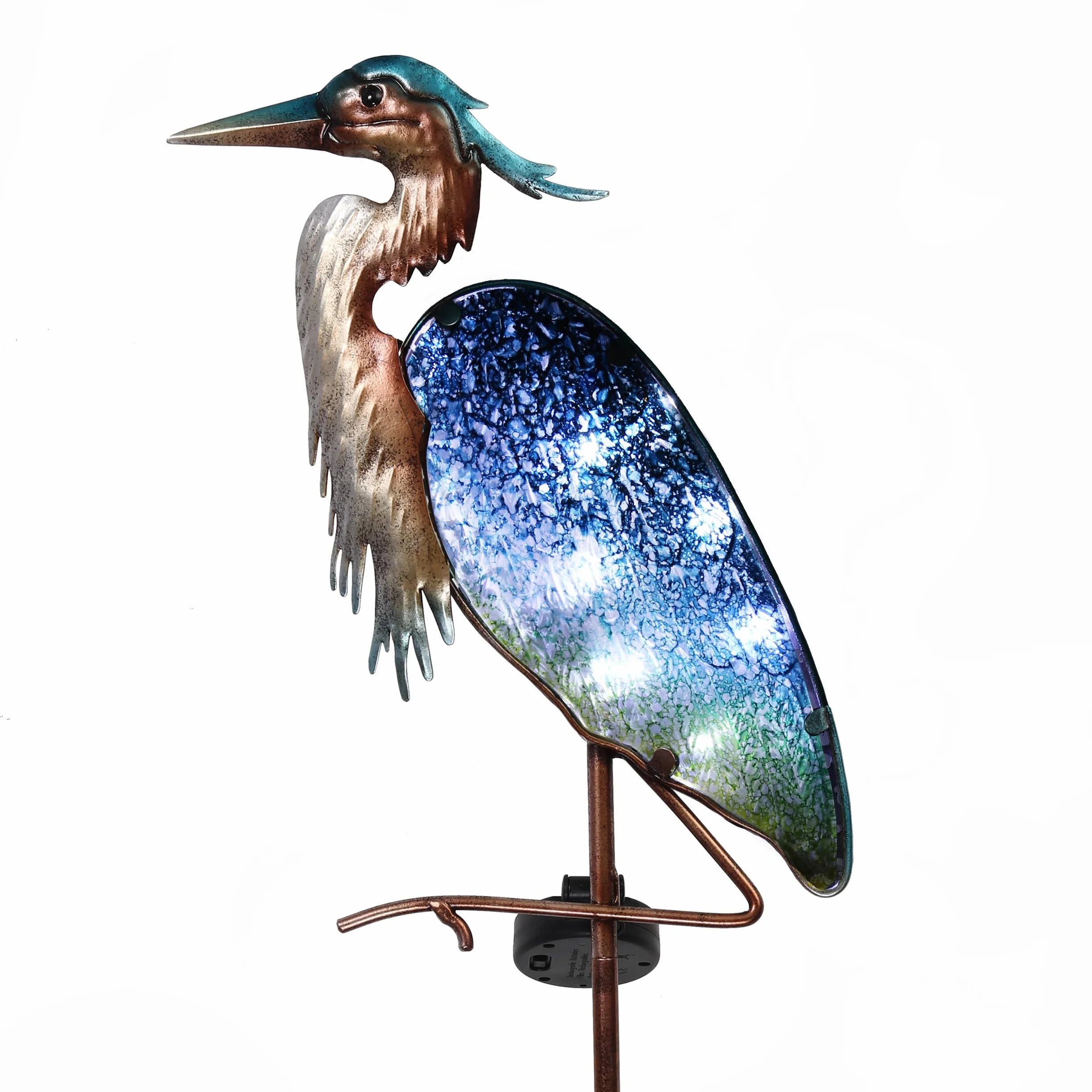 TERESA’S COLLECTIONS Grey Heron Garden Figure Outdoor Solar Light 106cm Solar LED Garden Light Metal Glass Wodoodporna ścieżka światła z kolcem Ground Solar Lamp Garden Decoration