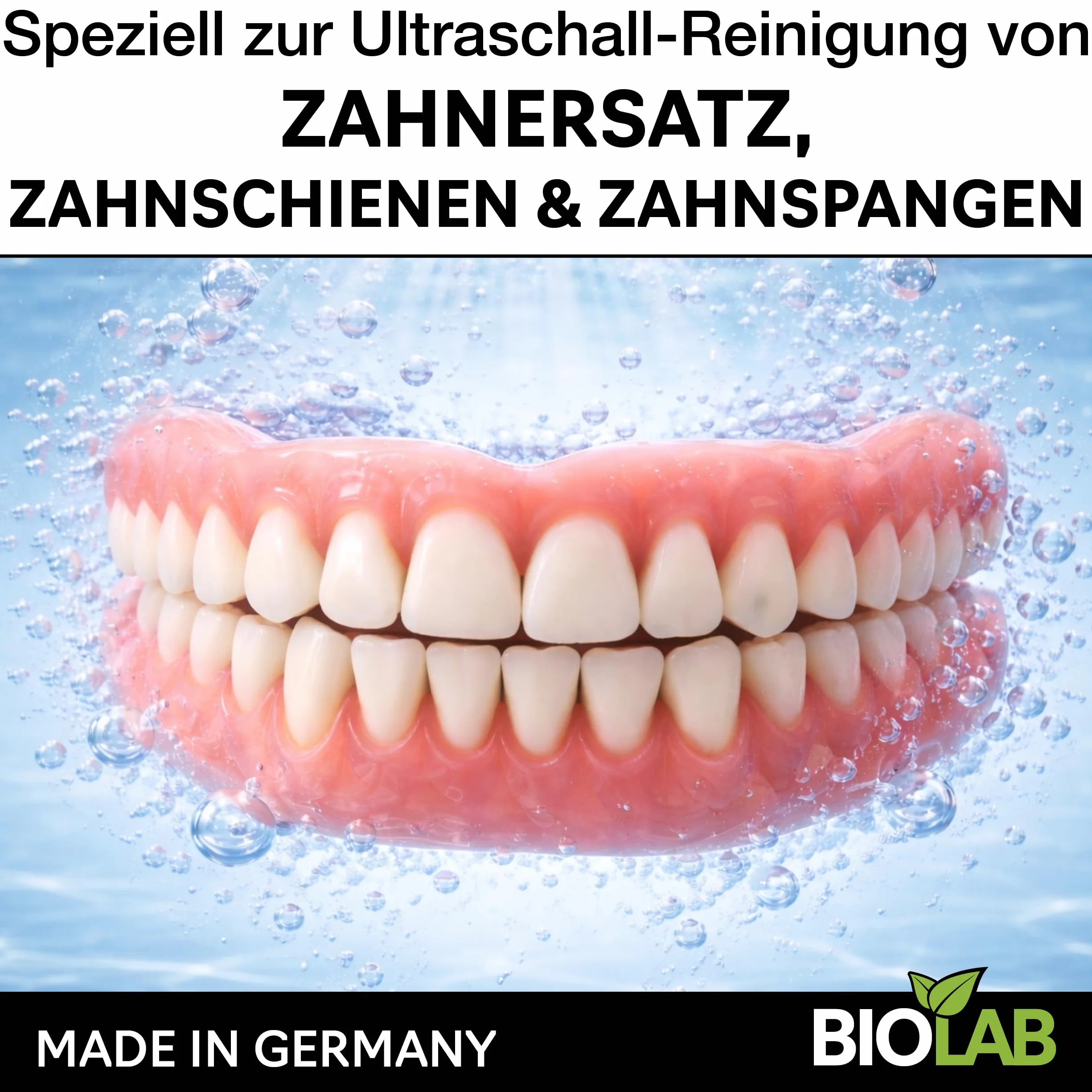 BIOLAB Koncentrat do czyszczenia ultradźwięków dentystycznych (750 ml) do czyszczenia protez, szyn dentystycznych i aparatów ortodontycznych – płyn do ultradźwiękowego urządzenia czyszczącego