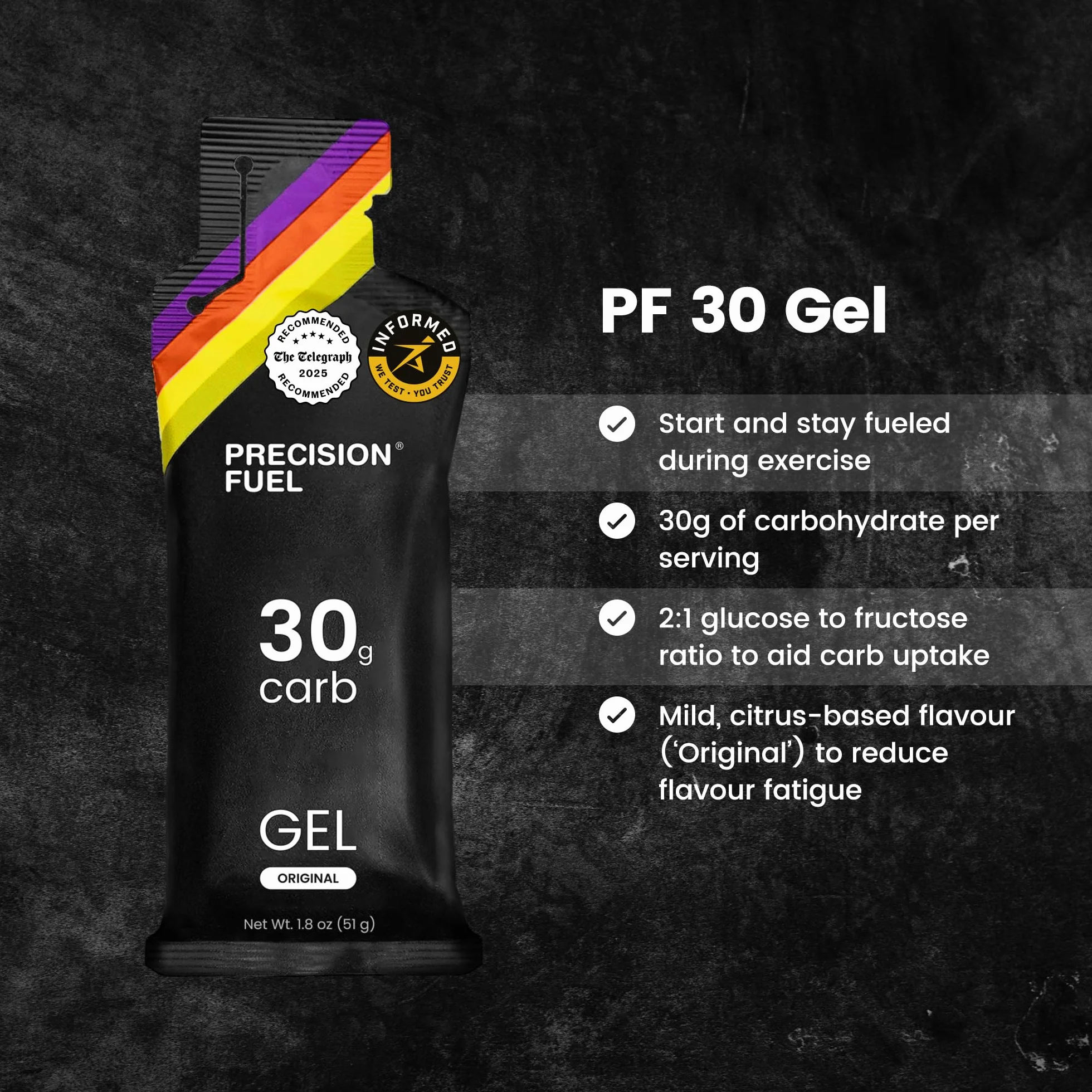 Precision Fuel 30 Żele Energetyczne - Żele o Łagodnym, Neutralnym Smaku dla Sportowców Wytrzymałościowych, 30g Węglowodanów, Łatwe do Strawienia, (Original, 15 żele)