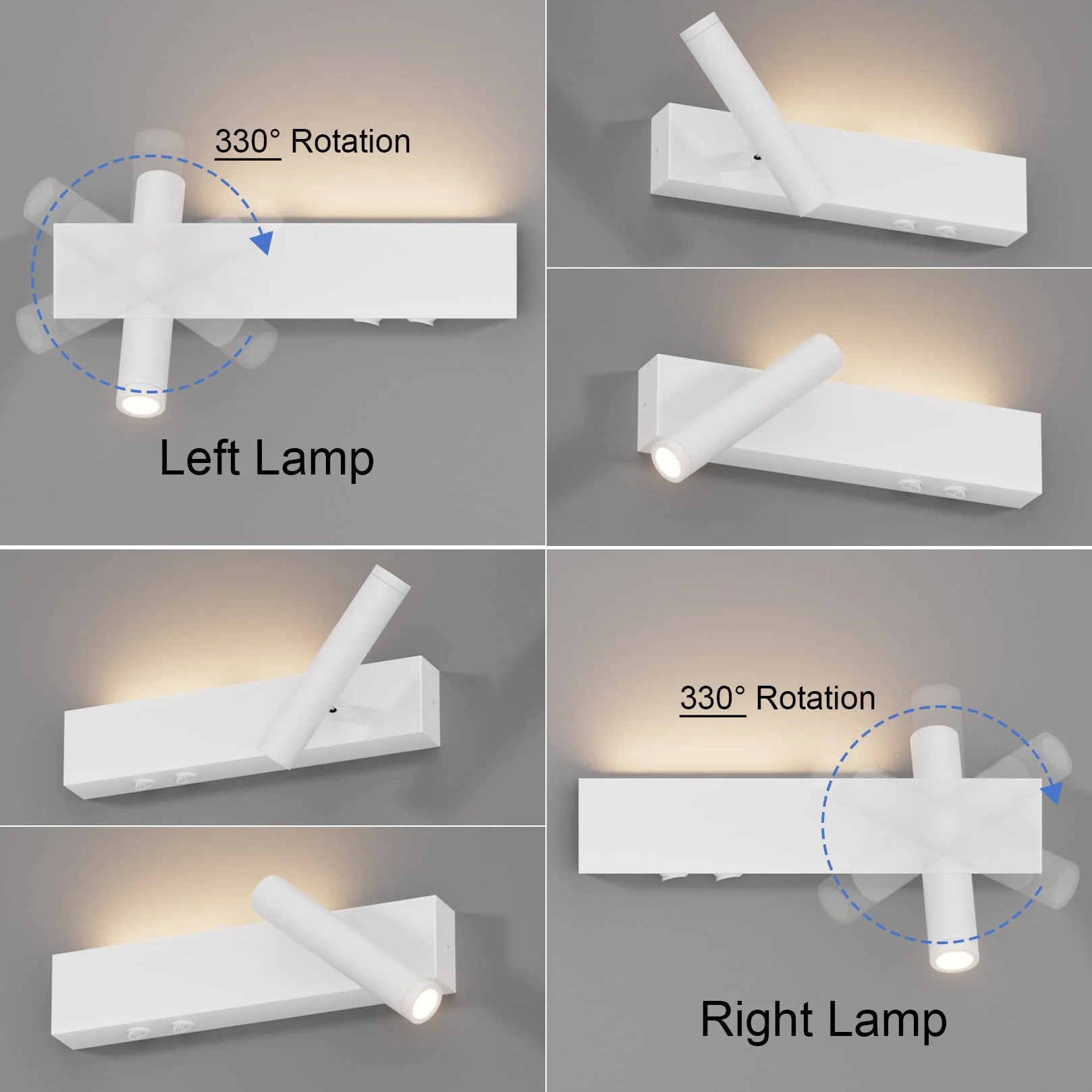 Klighten Lampa ścienna LED 2-punktowa 3W+3W 3000K obracana 330° regulowana 60° aluminium ciepła biel