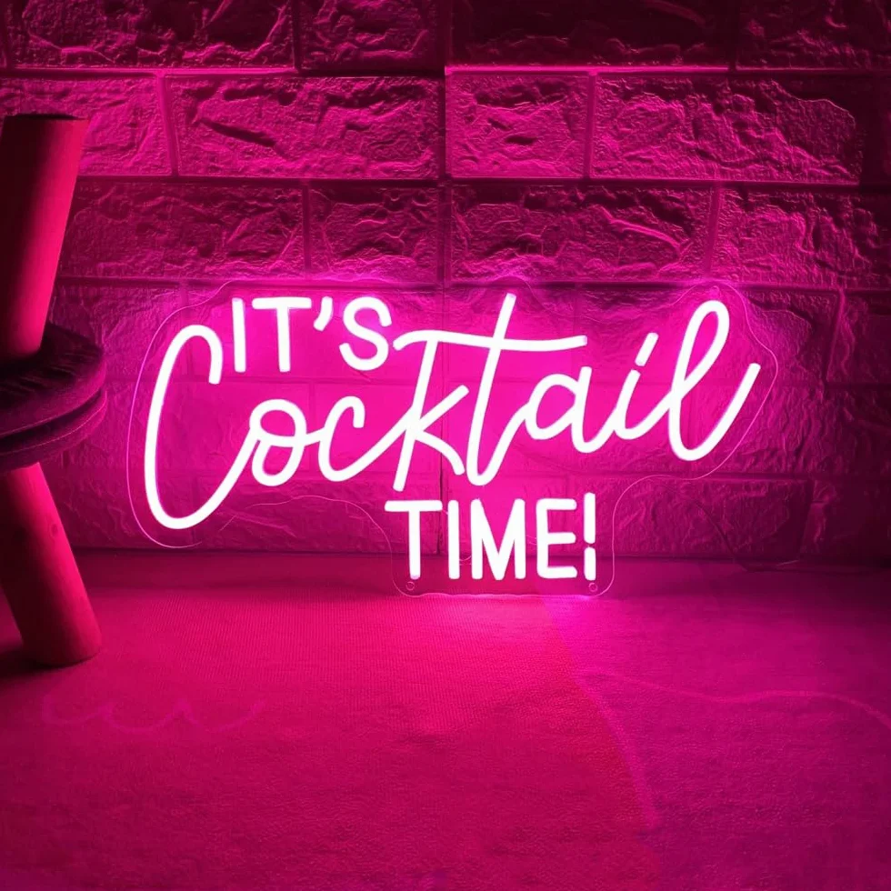 It's Cocktail Time neonowy szyld, ciepła biel, neonowe światło LED, na ścianę, ściemniana, USB, do pubu, domu, piwa, baru, klubu, kawiarni, restauracji, sklepu, koktajli, dekoracja (różowa)
