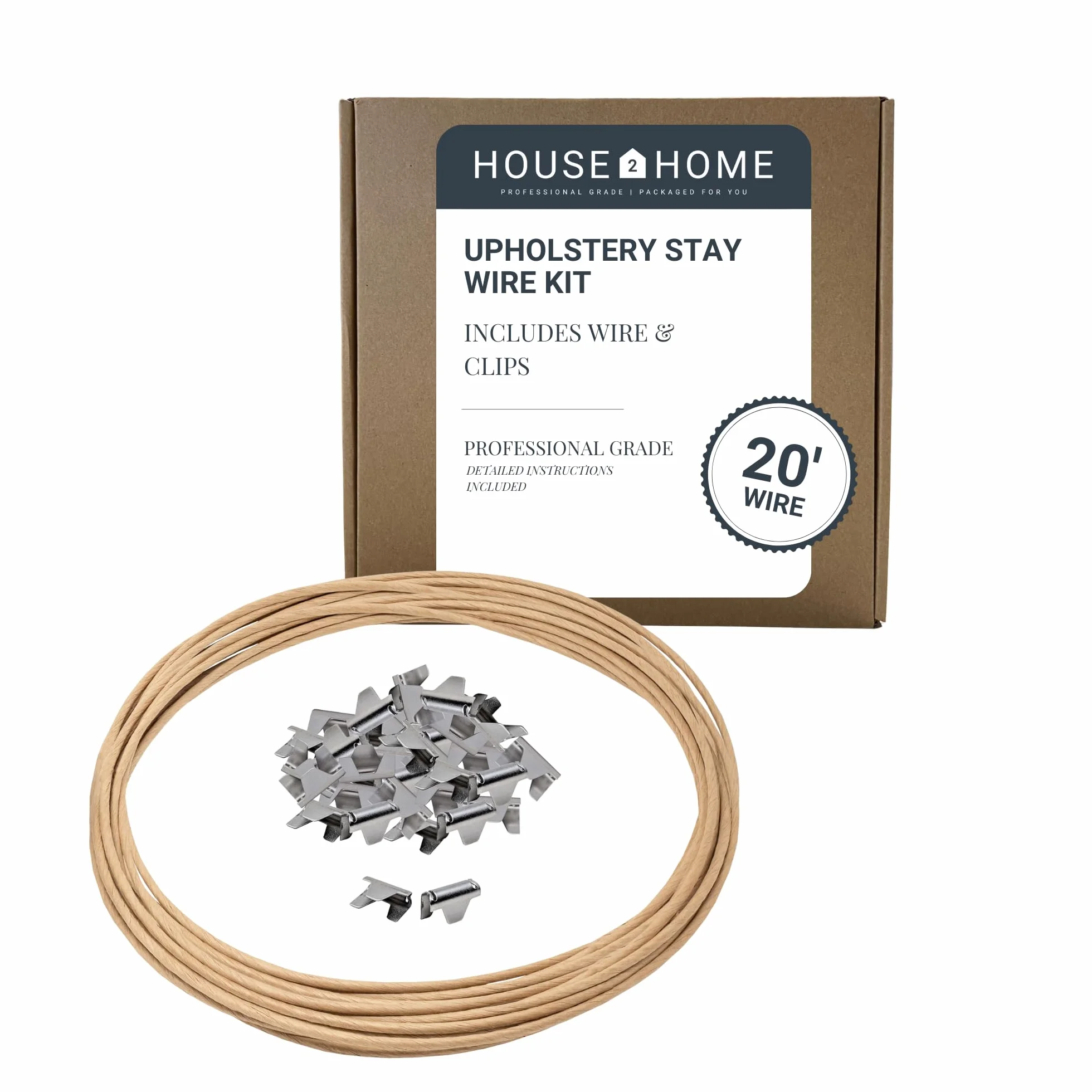 House2Home Drut tapicerski do sprężyn meblowych sofy, 6 m, z 40 klipsami, 16 Gauge, w zestawie instrukcja