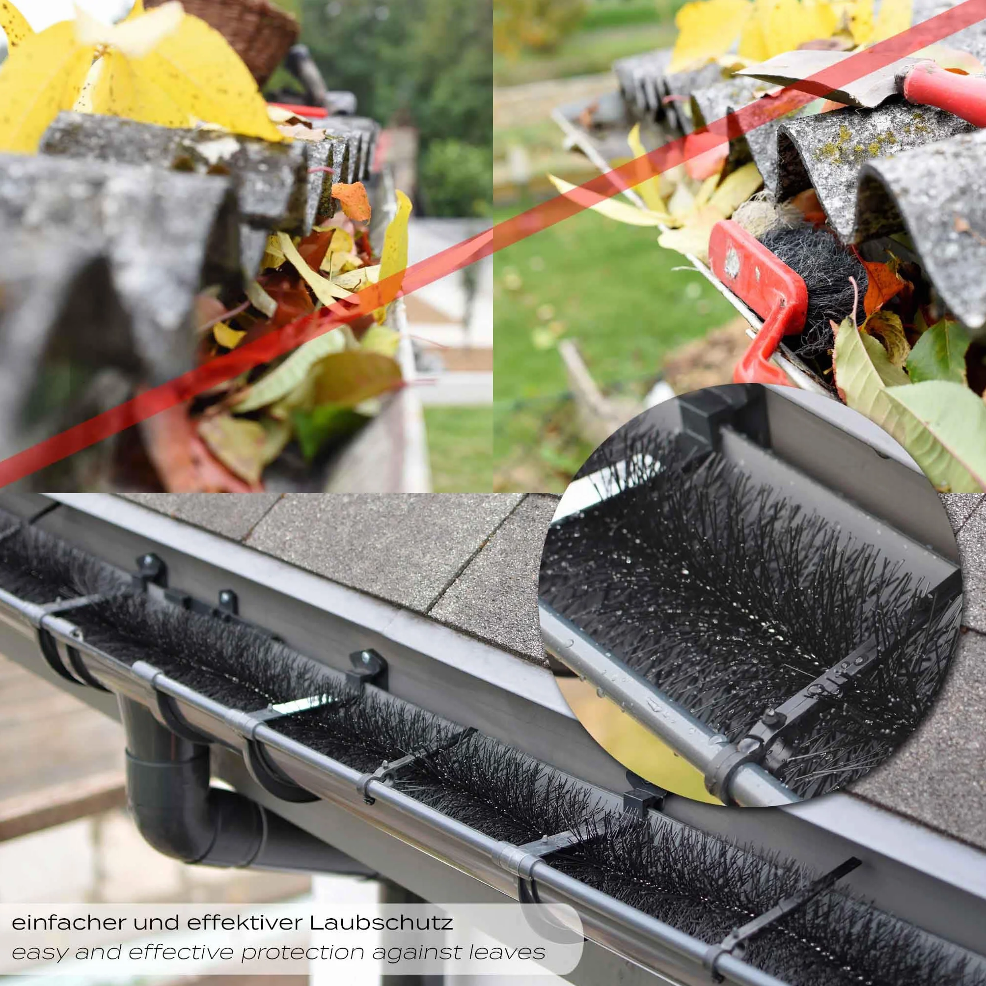 Szczotki ochronne do rynien przed liśćmi i kunami 120cm długości Ø 10,5cm 20 szt. 24 metrów osłony