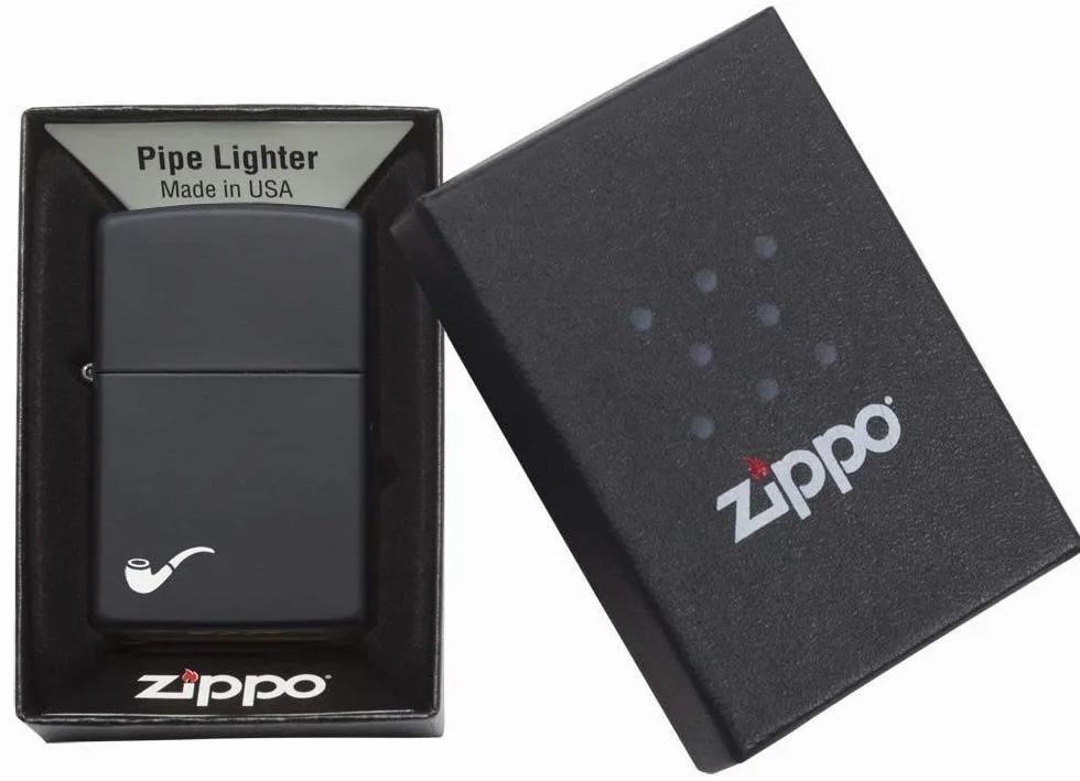 Zippo Zapalniczka Sztormowa, Motyw Fajki, Czerń Matowa, z Możliwością Napełniania, Wielokrotnego Użytku, Płomień Odporny na Wiatr, w Pudełku Prezentowym, Made in USA