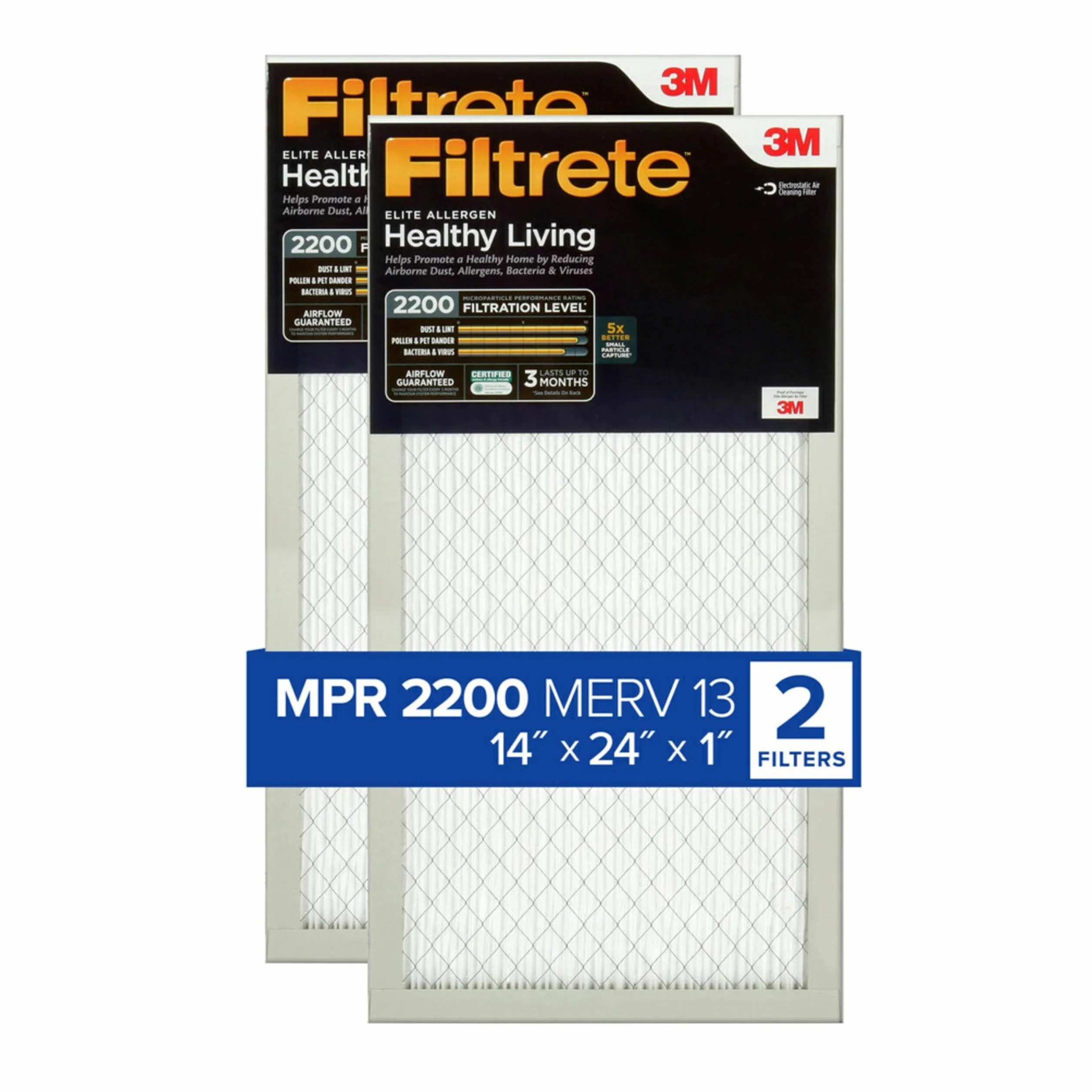 Filtrete Ea23-2pk-6e Filtr powietrza Redukcja sektora sektora, 14 x 24 x 1,2-pak