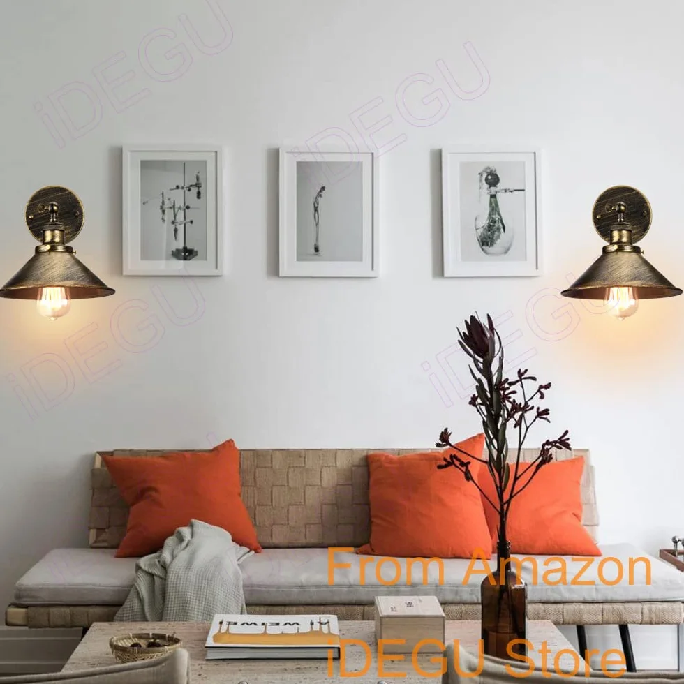 iDEGU 2 szt. Industrial Wall Lamp E27 Edison Style Metal Rotation 180° Kinkiet ścienny Vintage Lampa sufitowa do sypialni salonu kuchni korytarza, 22 cm (2 x brąz)