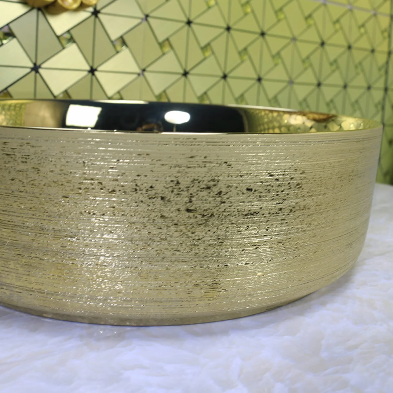 Ceramiczna Umywalka Do Łazienki, Ceramiczna Umywalka Nablatowa Okrągła, Bez Przelewu, Bardzo Nowoczesna, Idealna Do Remontu Łazienki, 36 X 36 X 12 Cm, Różowe Złoto,Silver