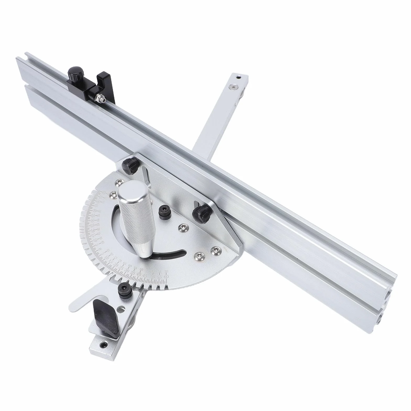 Headerbs Pilarka Stołowa ze Stopu Aluminium Miernik Kątowy 410 Mm Linijka Dociskowa z Regulowanym Kątem z Odchylanym Ogranicznikiem Szyna Ukośna 45 Stopni i Zdejmowana Płyta Podstawy do