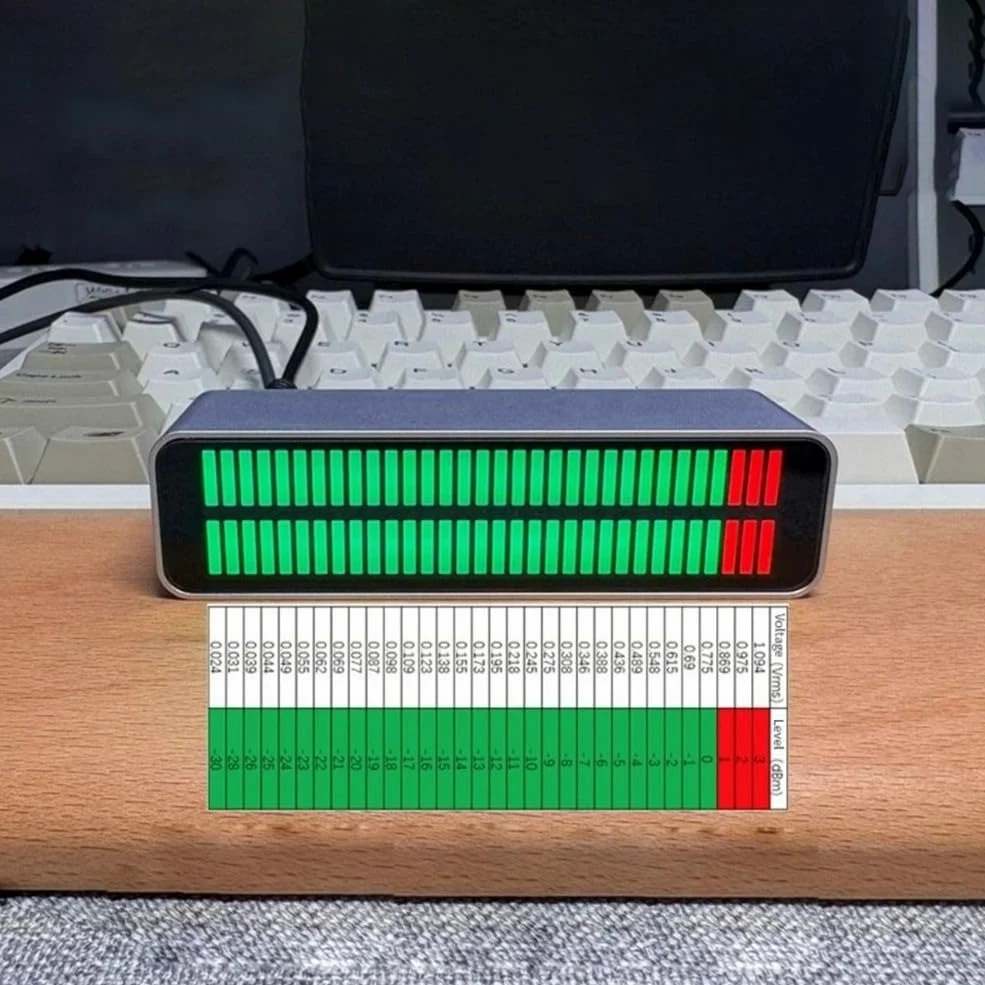 Profesjonalny miernik poziomu z wyświetlaczem sygnału dźwiękowego w czasie rzeczywistym i wskaźnikami, odpowiedź 1 ms, zasilanie USB, obudowa ze stopu aluminium do monitorowania dźwięku w