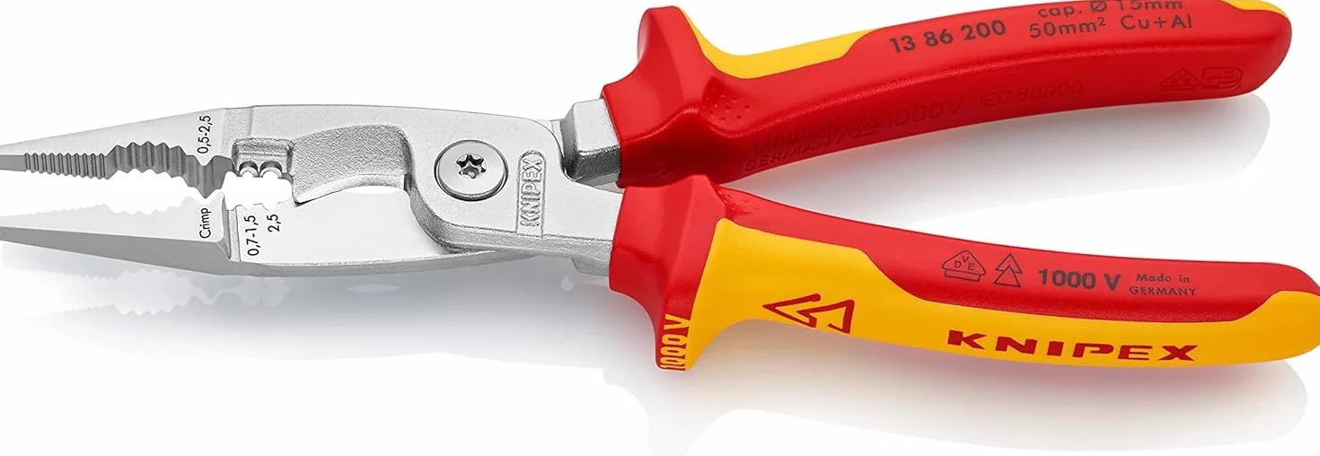 KNIPEX Szczypce do prac elektroinstalacyjnych chromowany z wielokomponentowymi osłonkami, izolowane wg VDE 200 mm, 13 86 200