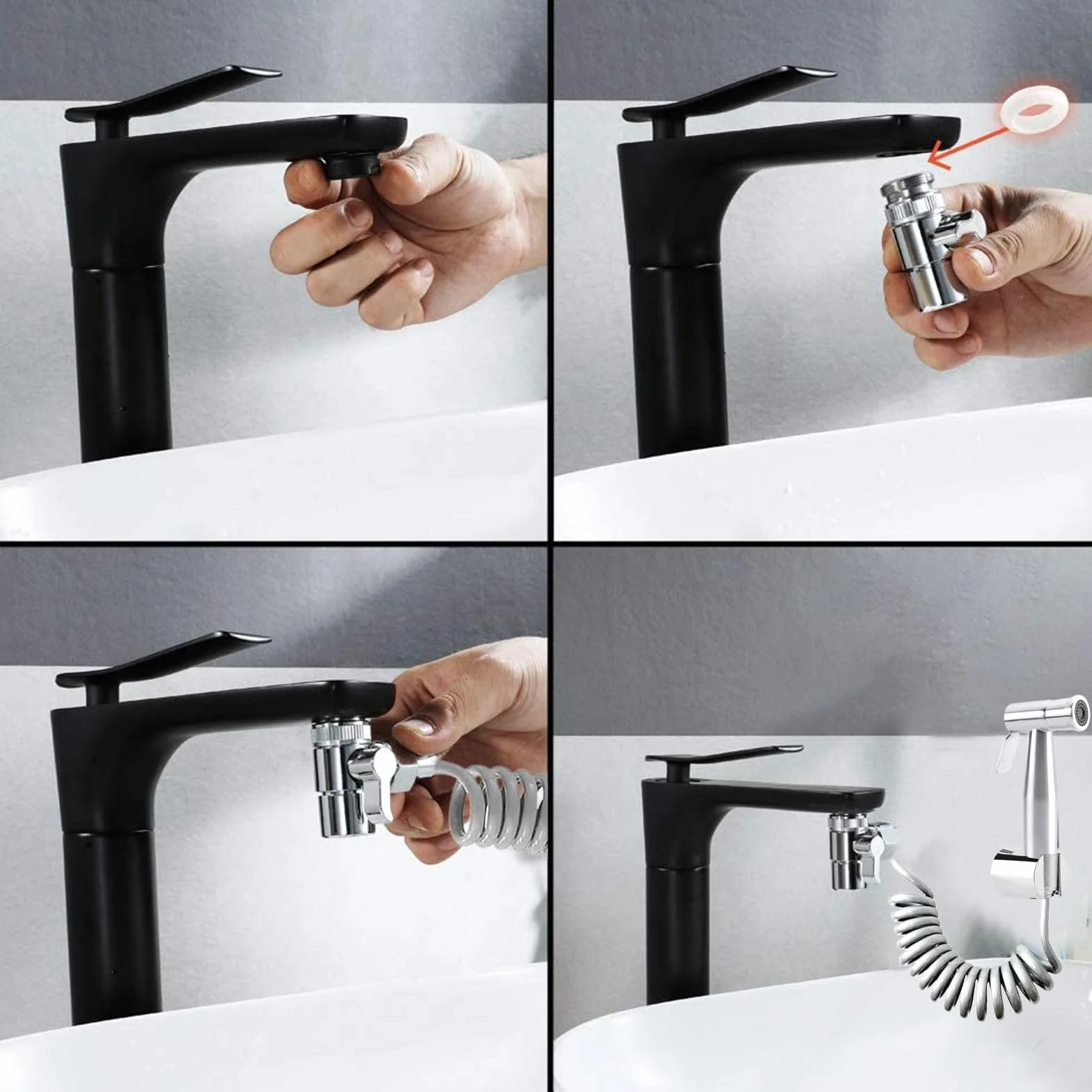 Bidet zestaw prysznicowy z kranem, dozownikiem, srebrny