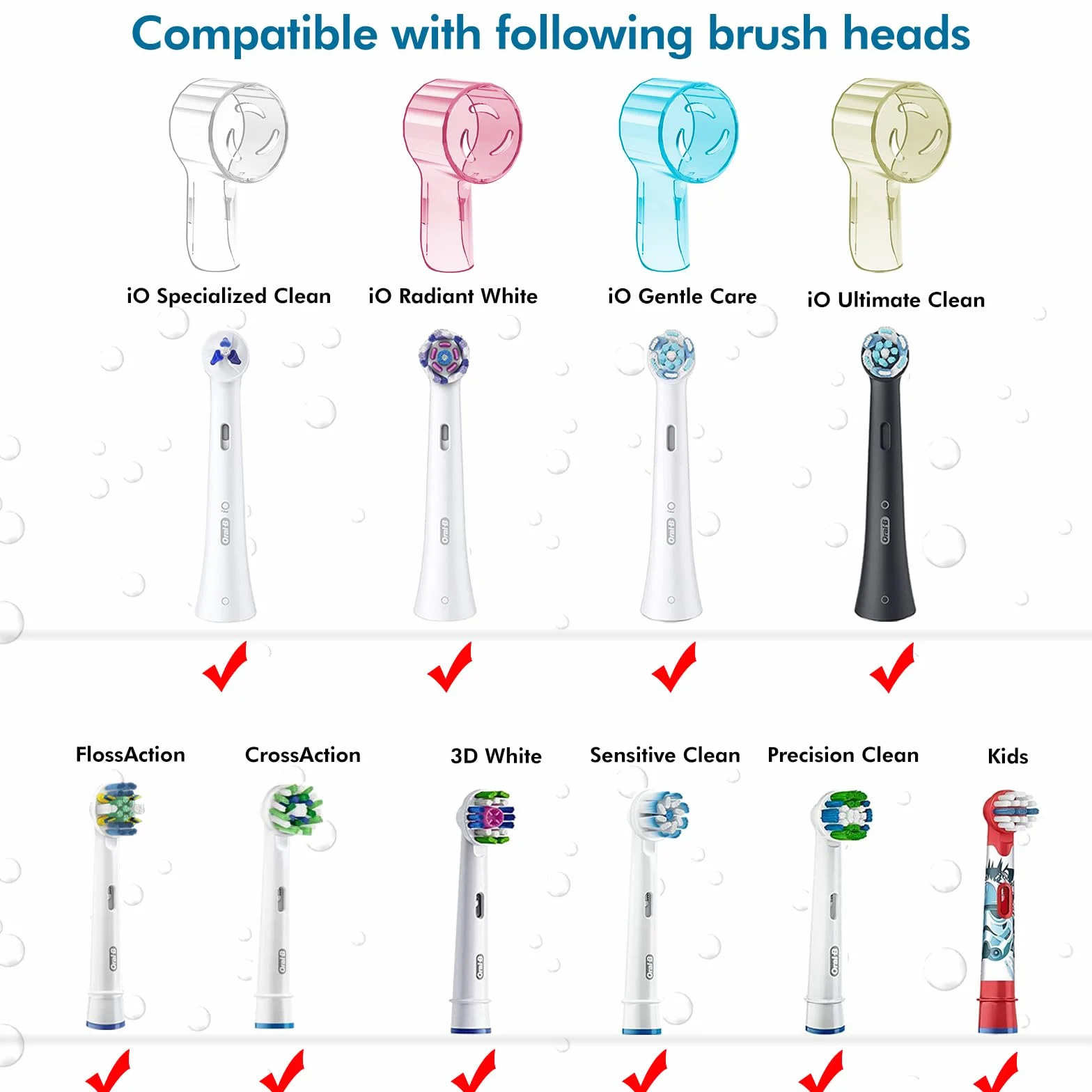 Elektryczna osłona główki szczoteczki do zębów Oral-B & iO, wielokolorowa, 8 szt. w opakowaniu, etui podróżne na szczoteczki do