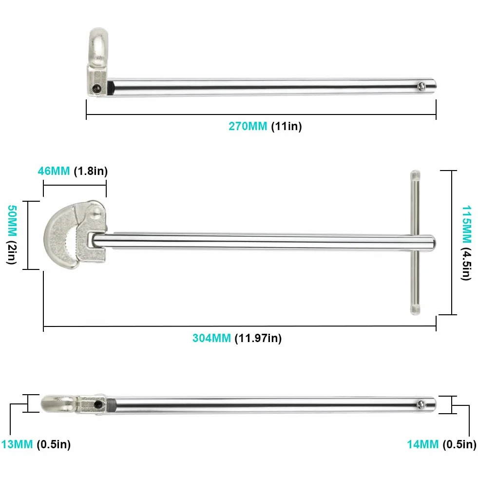 flintronic Klucz umywalkowy, 28 cm klucze do zlewu, regulowany klucz do nakrętek kranowych, pojemność od 3/8 cala do 1-1/10.2 cm (10-32 mm) do nakrętek sześciokątnych kranowych pod zlewem (srebrny)